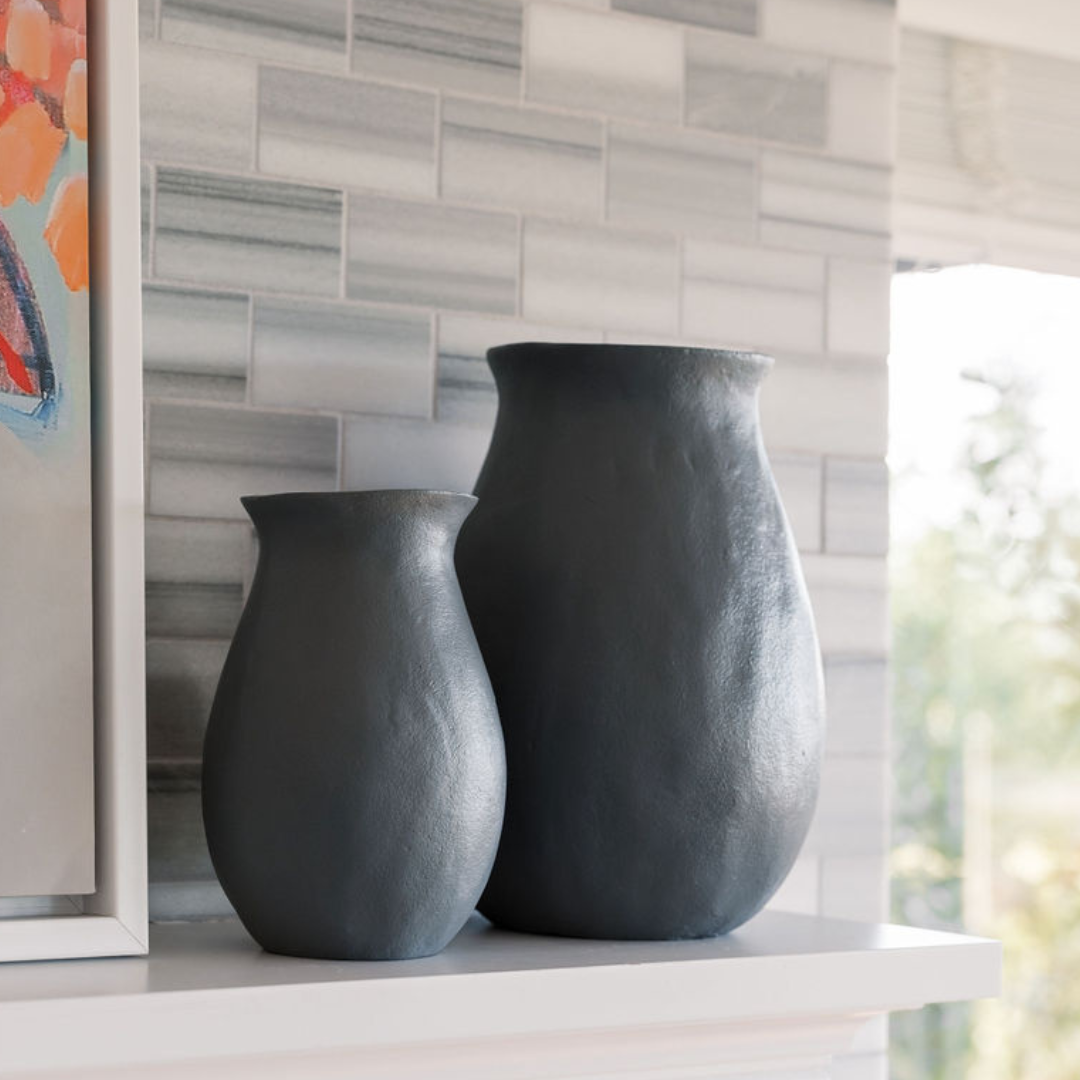 Aluminum Vase in Grey, 10.5 in