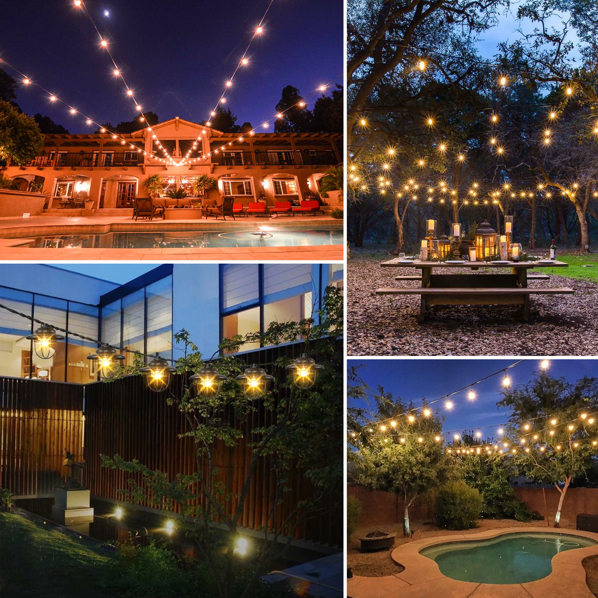 10-Light Indoor/Outdoor Rustic Farmhouse Incandescent G40 Metal Cage Shade String LightS