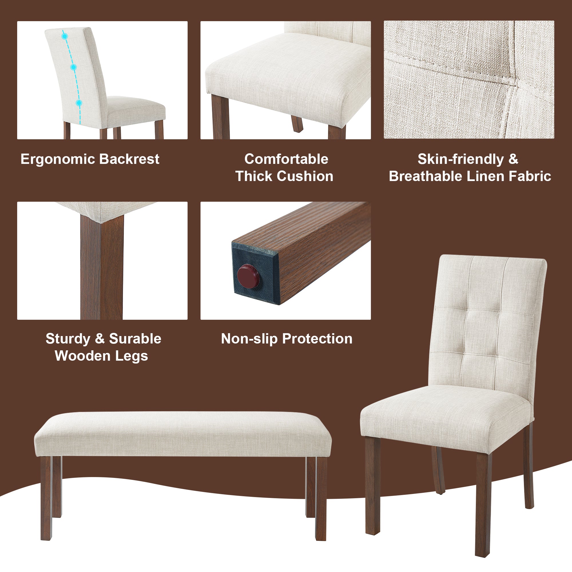 Franklin Modern 6-Piece Dining Set with 4 Upholstered Chairs & Bench