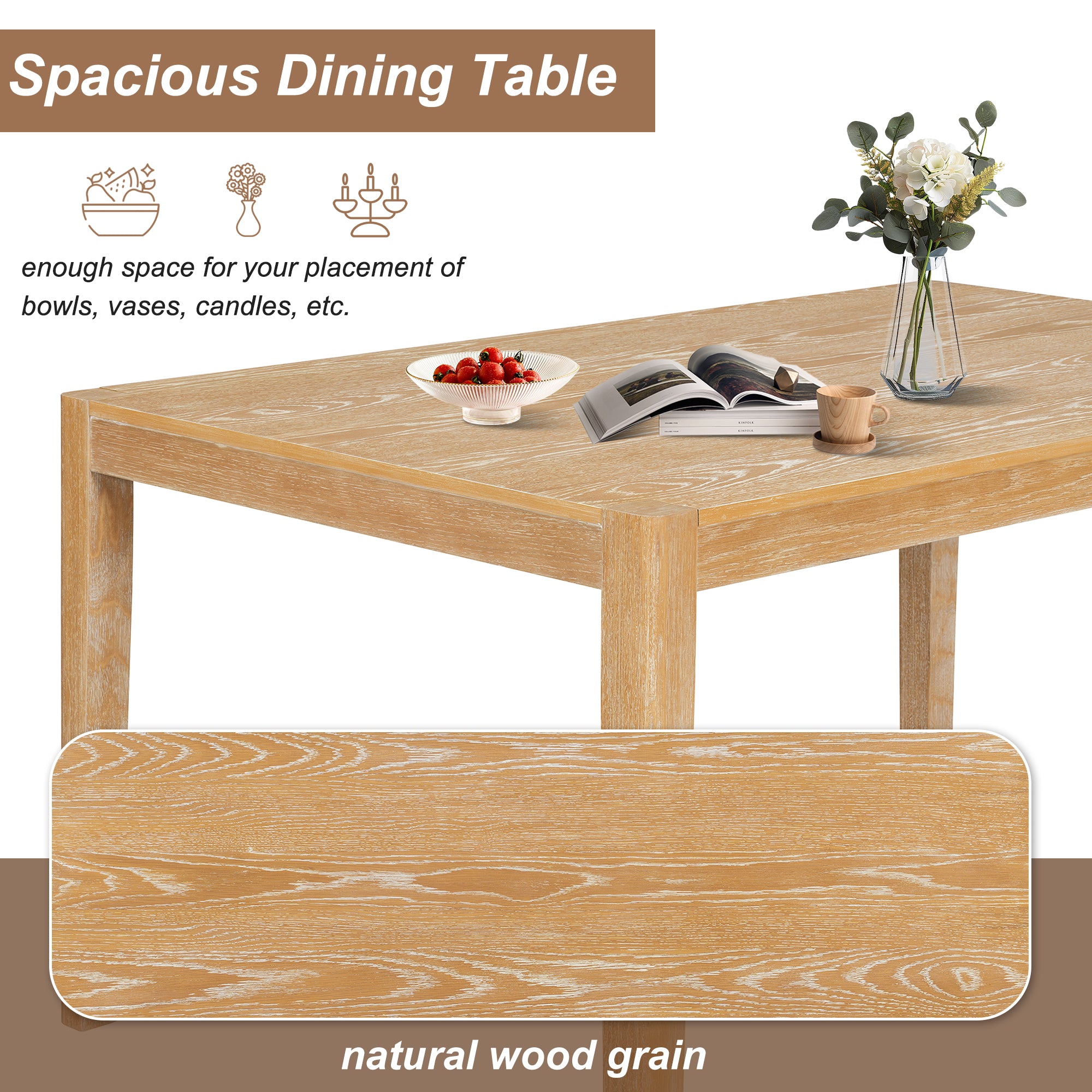 7-Piece Retro Dining Table Set with 6 Upholstered Chairs