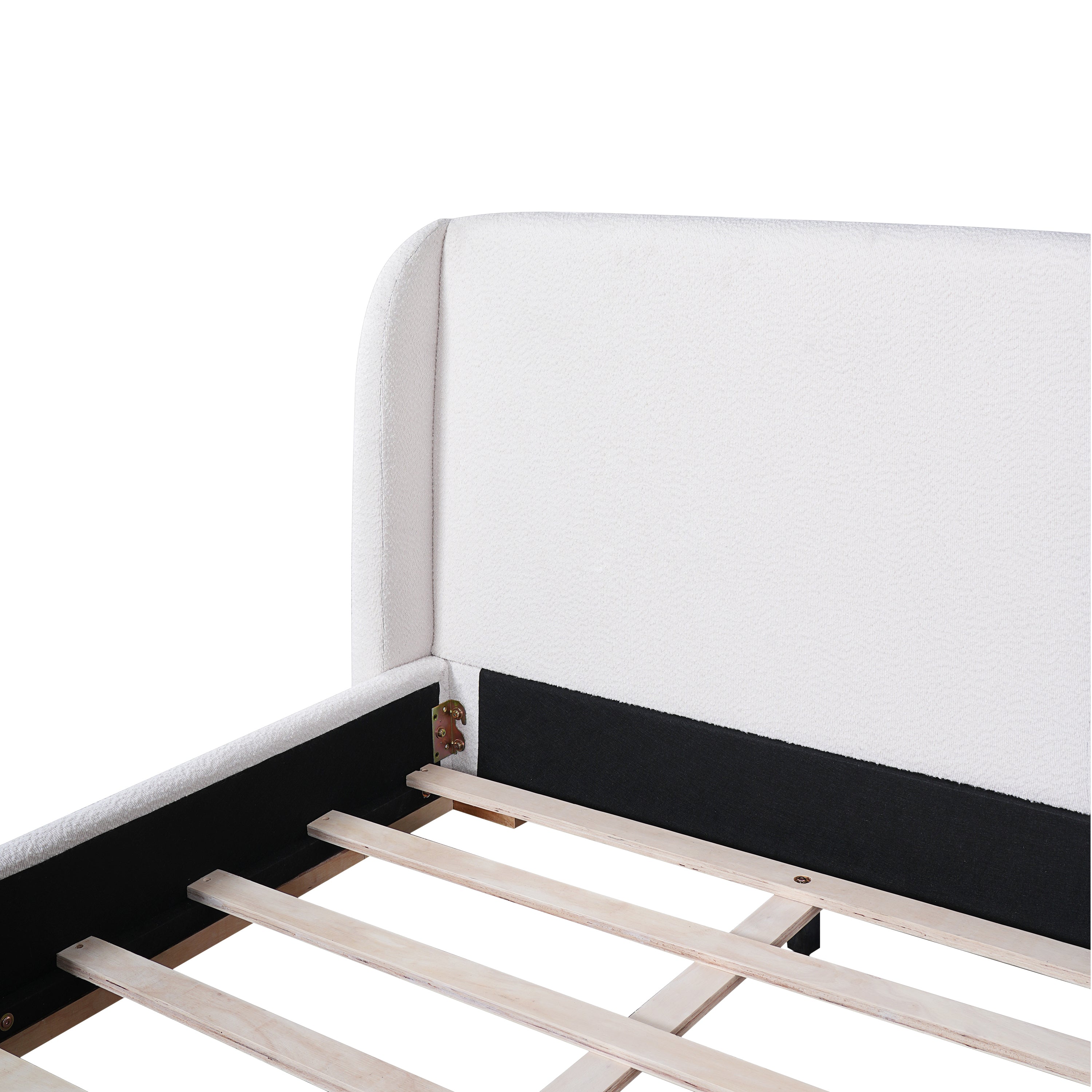Bed Frame with Boucle Upholstered Wingback Headboard