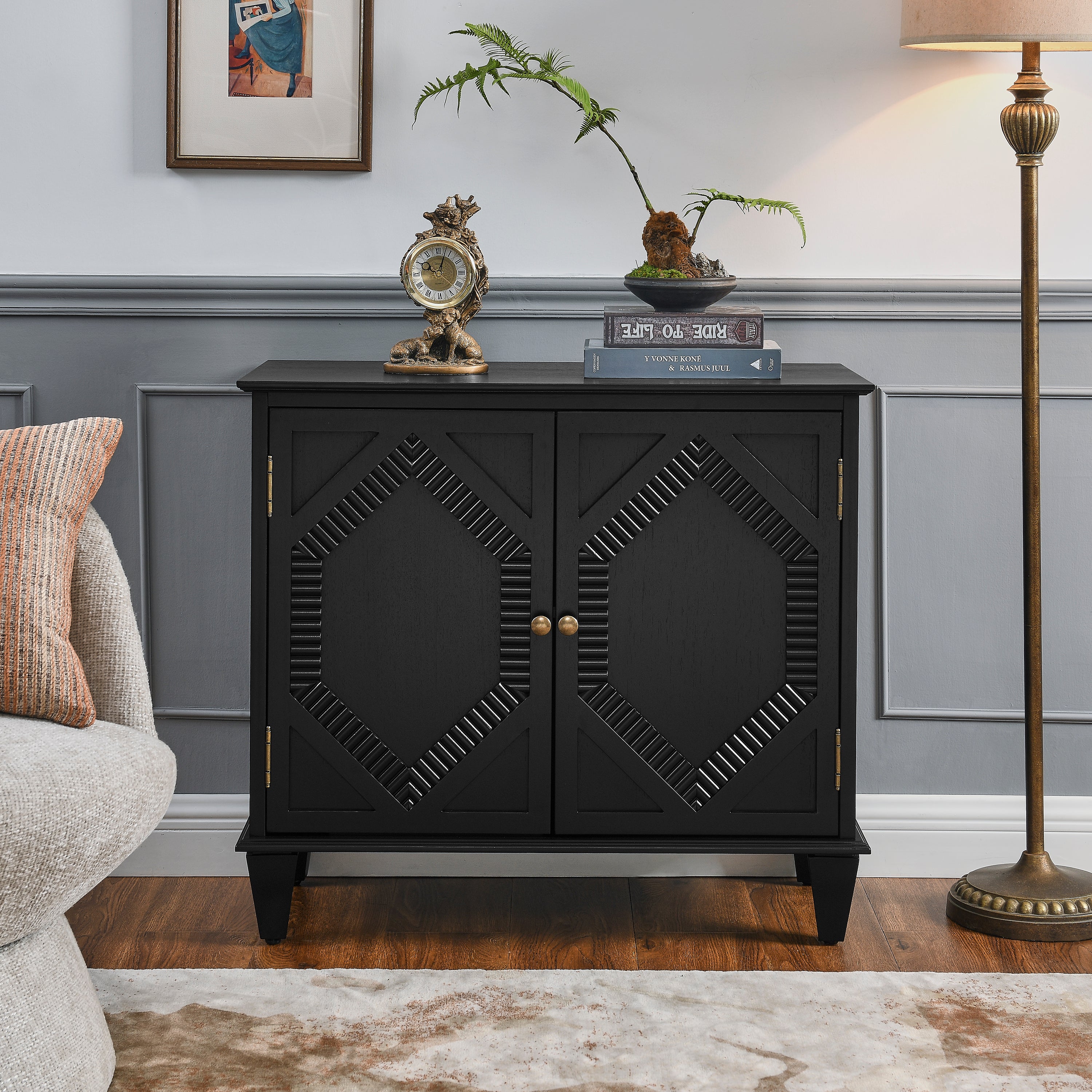 Mid Century Modern Geometric Accent Cabinet with Storage - 65.2"