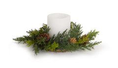 Arborvitae Foliage Candle Ring with Pinecone Accents (Set of 6)