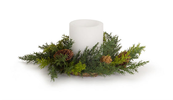 Arborvitae Foliage Candle Ring with Pinecone Accents, Set of 6