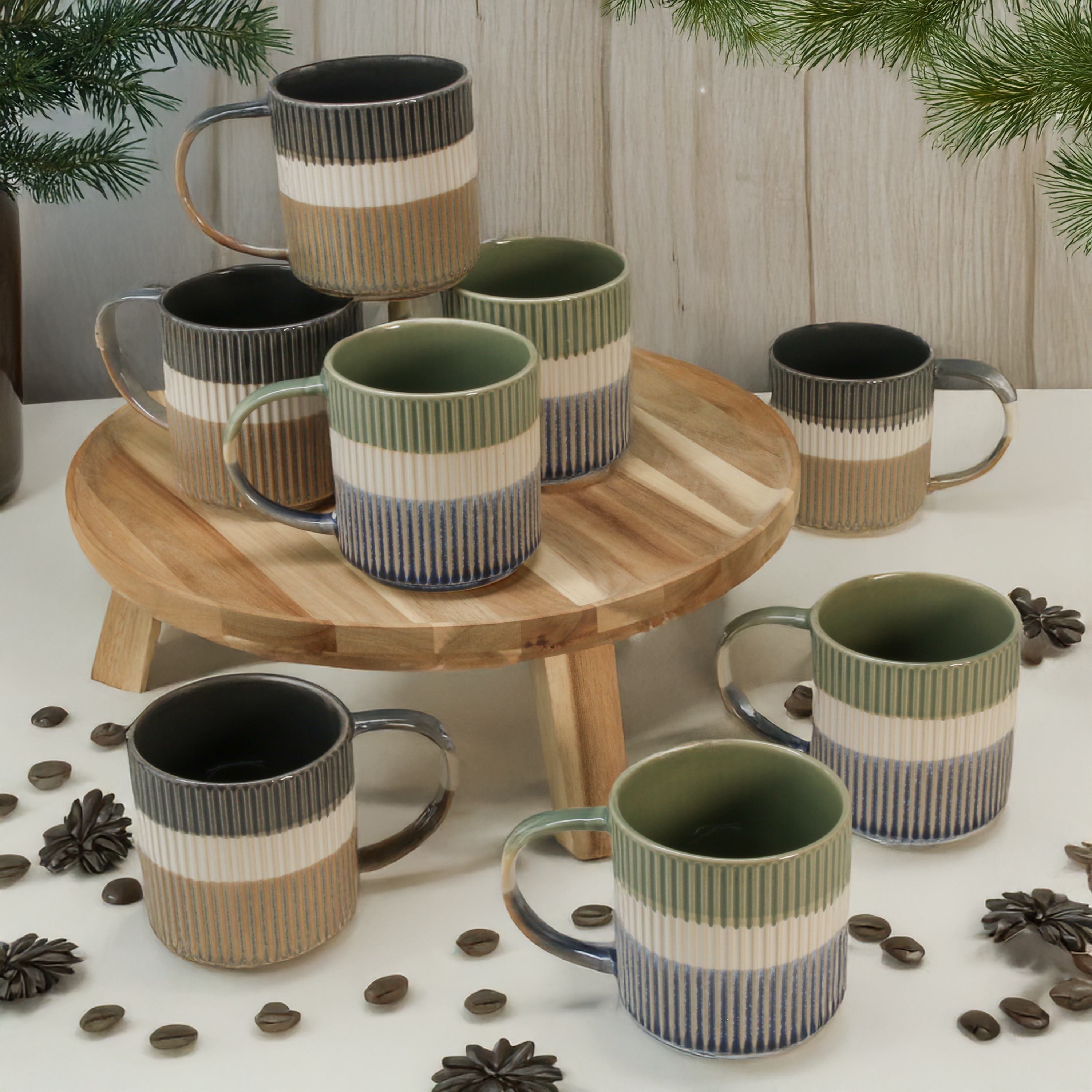 Tri-Color Mugs, 8-Piece Set