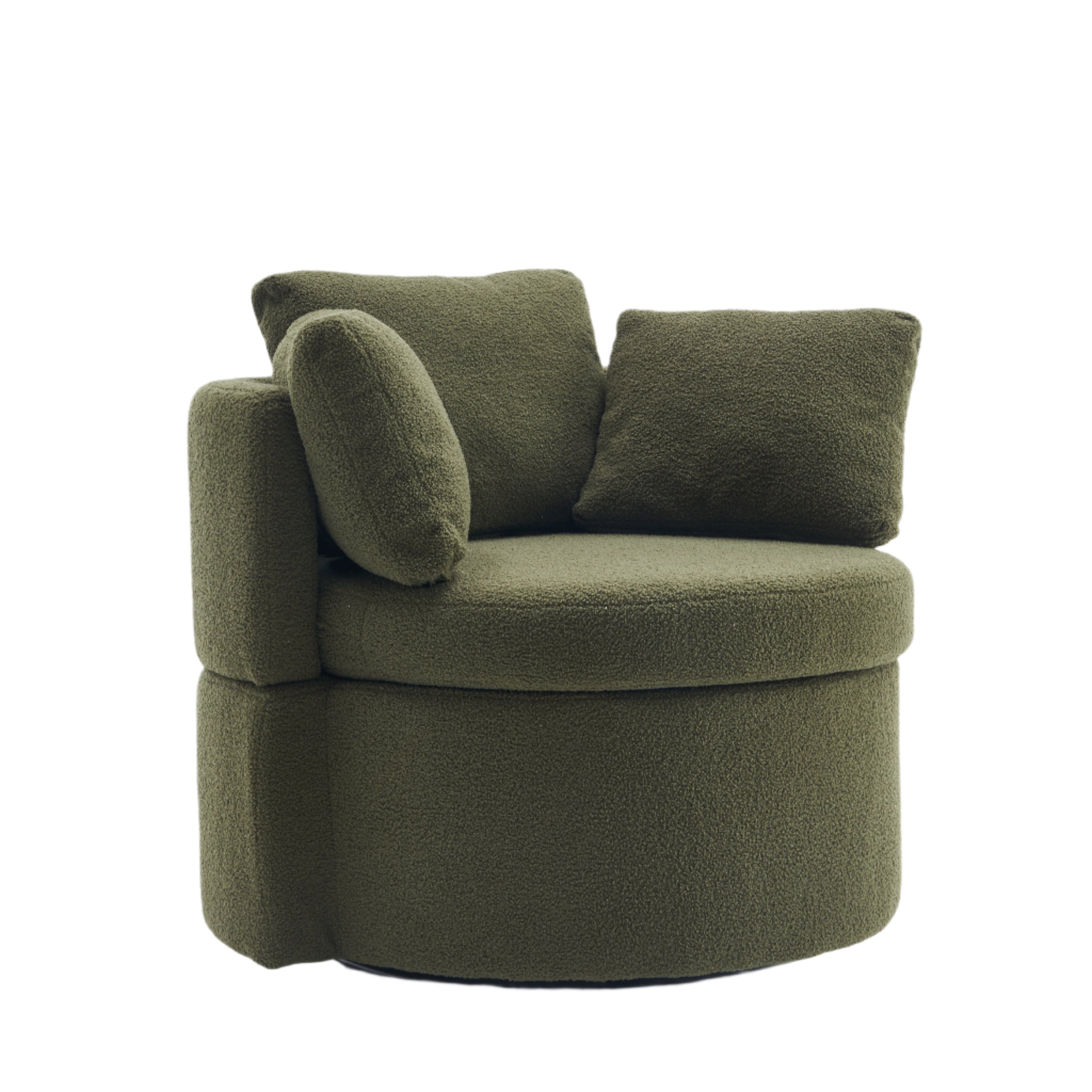 Upholstered Swivel Chair with 3 Throw Pillows and Storage