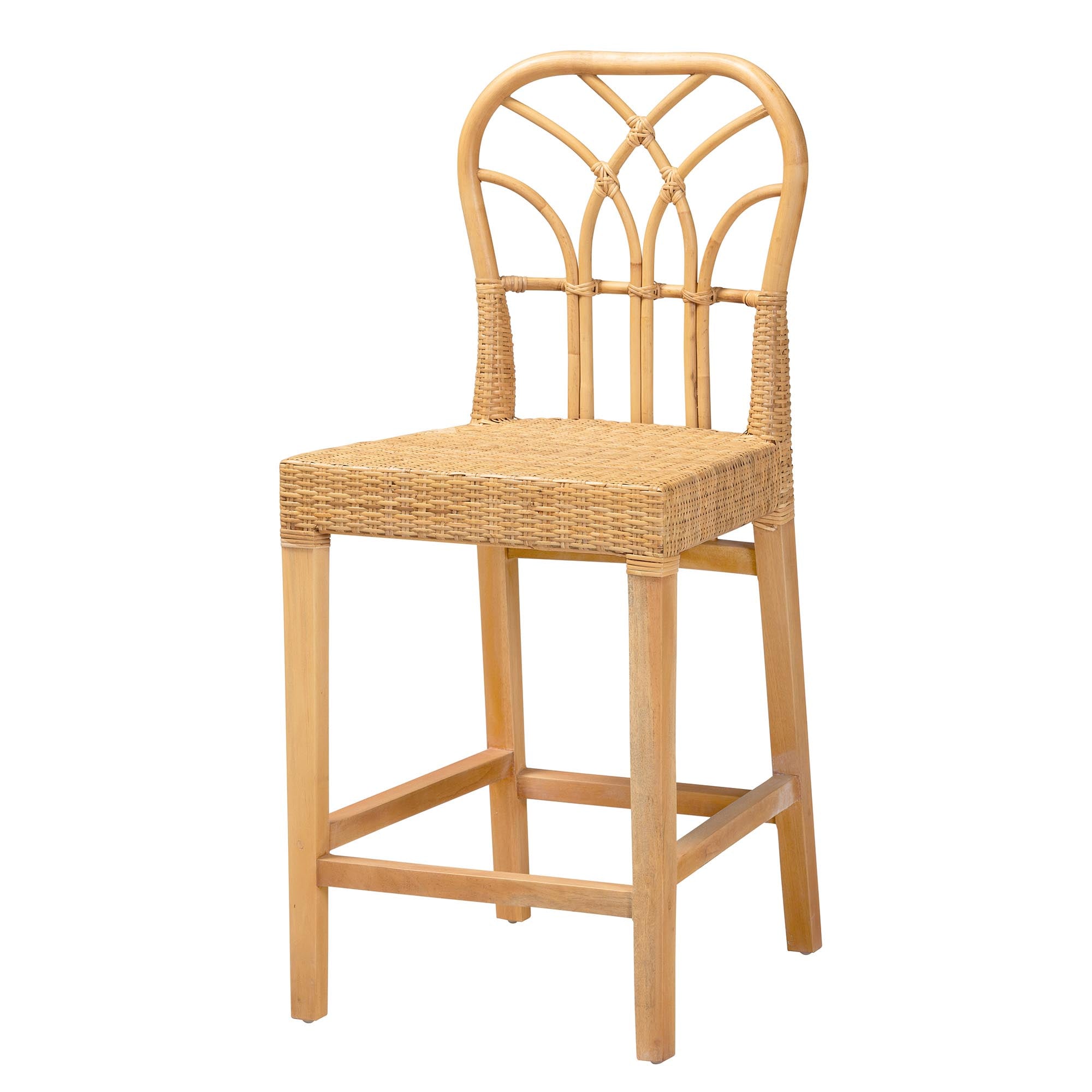 Maxim Mahogany Wood and Rattan Counter Stool