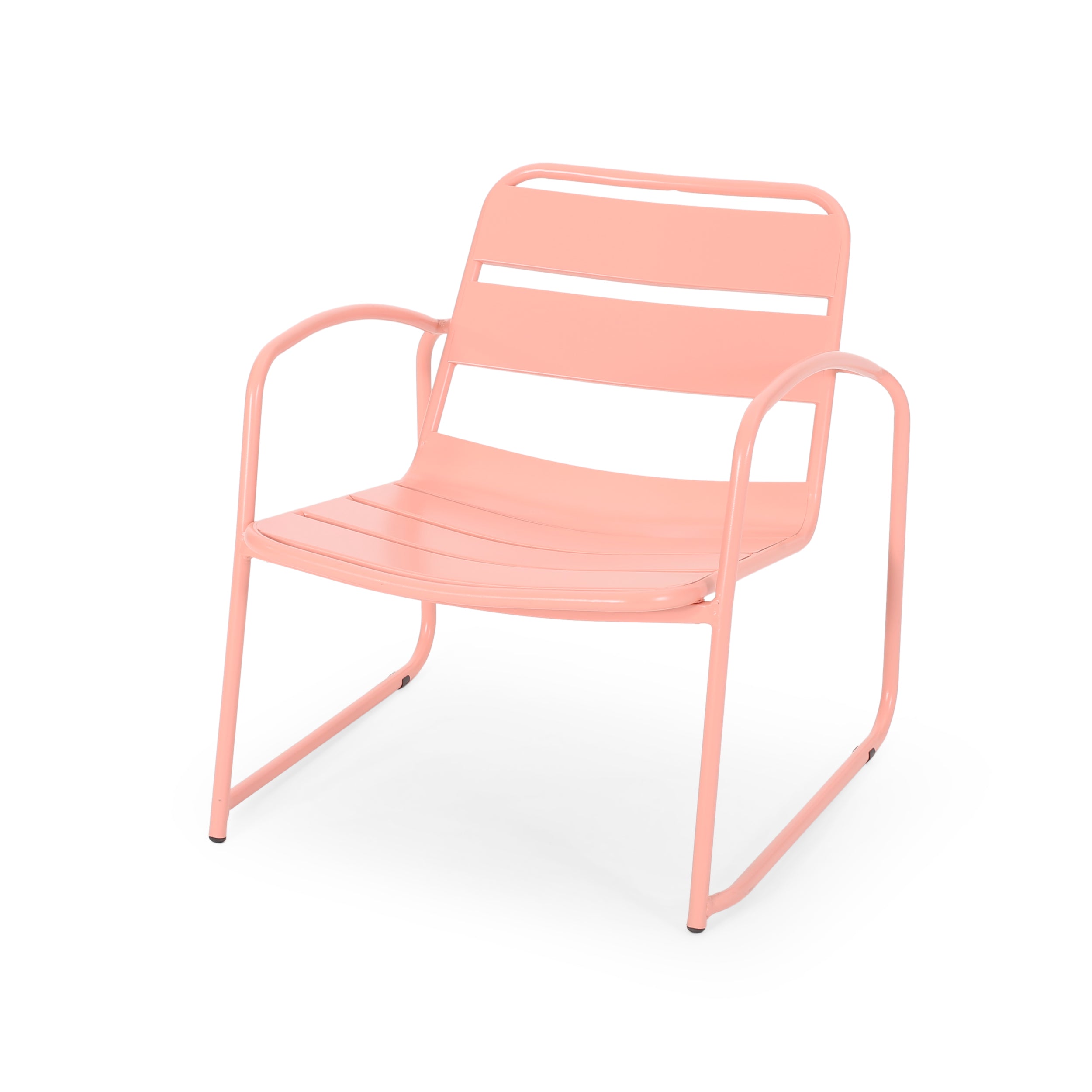 Outdoor Iron Chair with Open Slat Design and Curved Arms, Set of 2