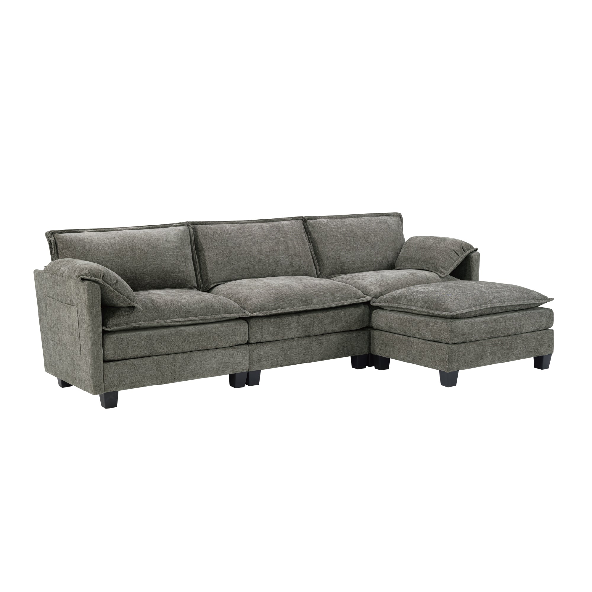 L-Shaped Corduroy Corner Sofa with Storage Armrest Cushions