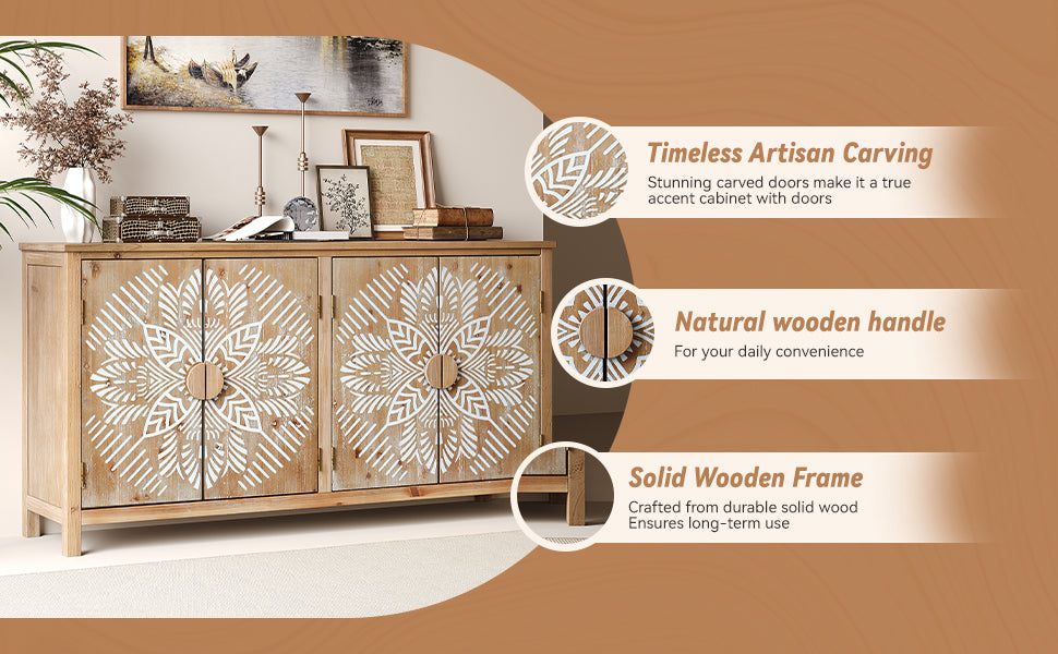 Vivanta 60" Wood Accent Cabinet with 4 Doors
