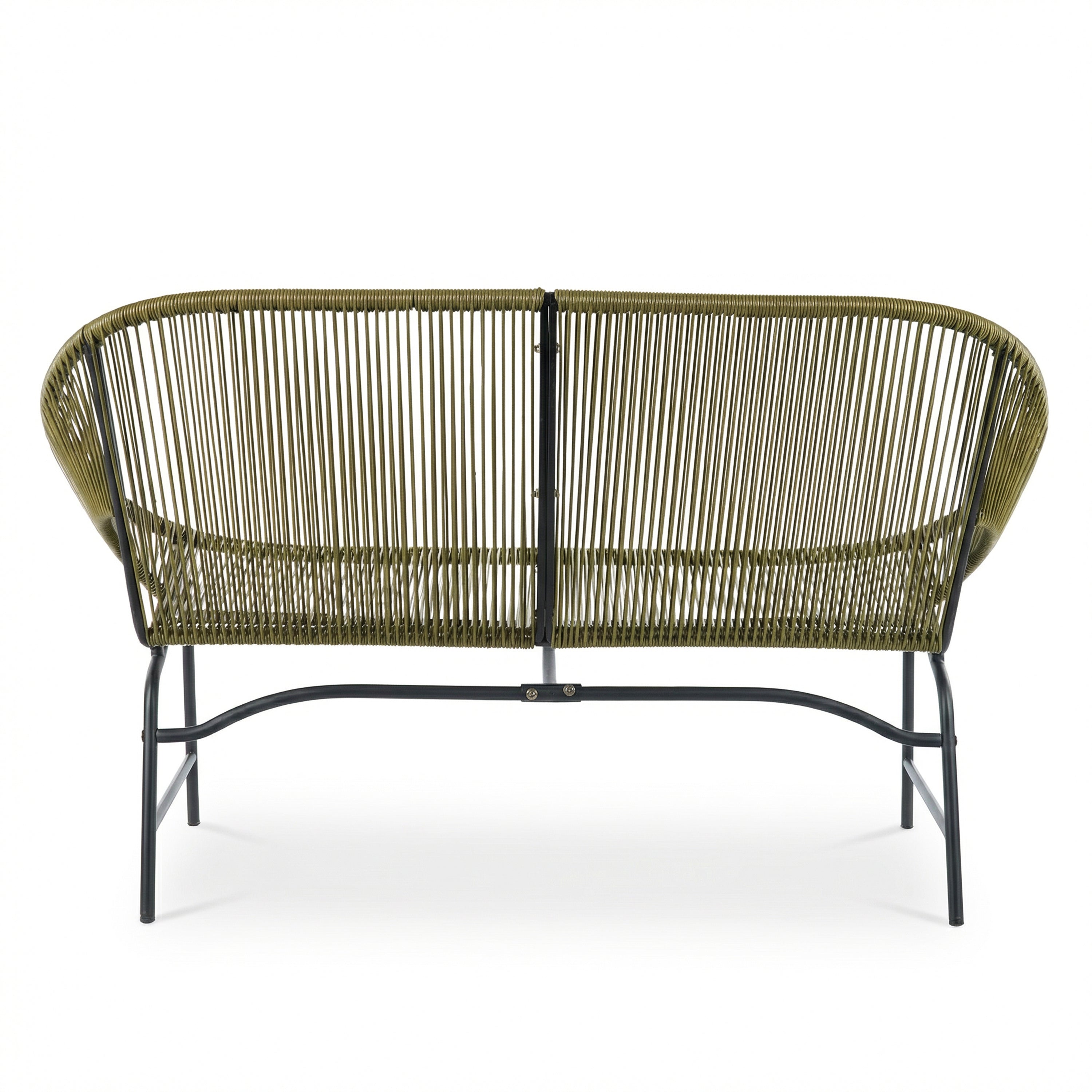 CONDESSA OUTDOOR PATIO WICKER LOVE SEAT, GREEN PE RATTAN & IRON FRAME, SET OF 1