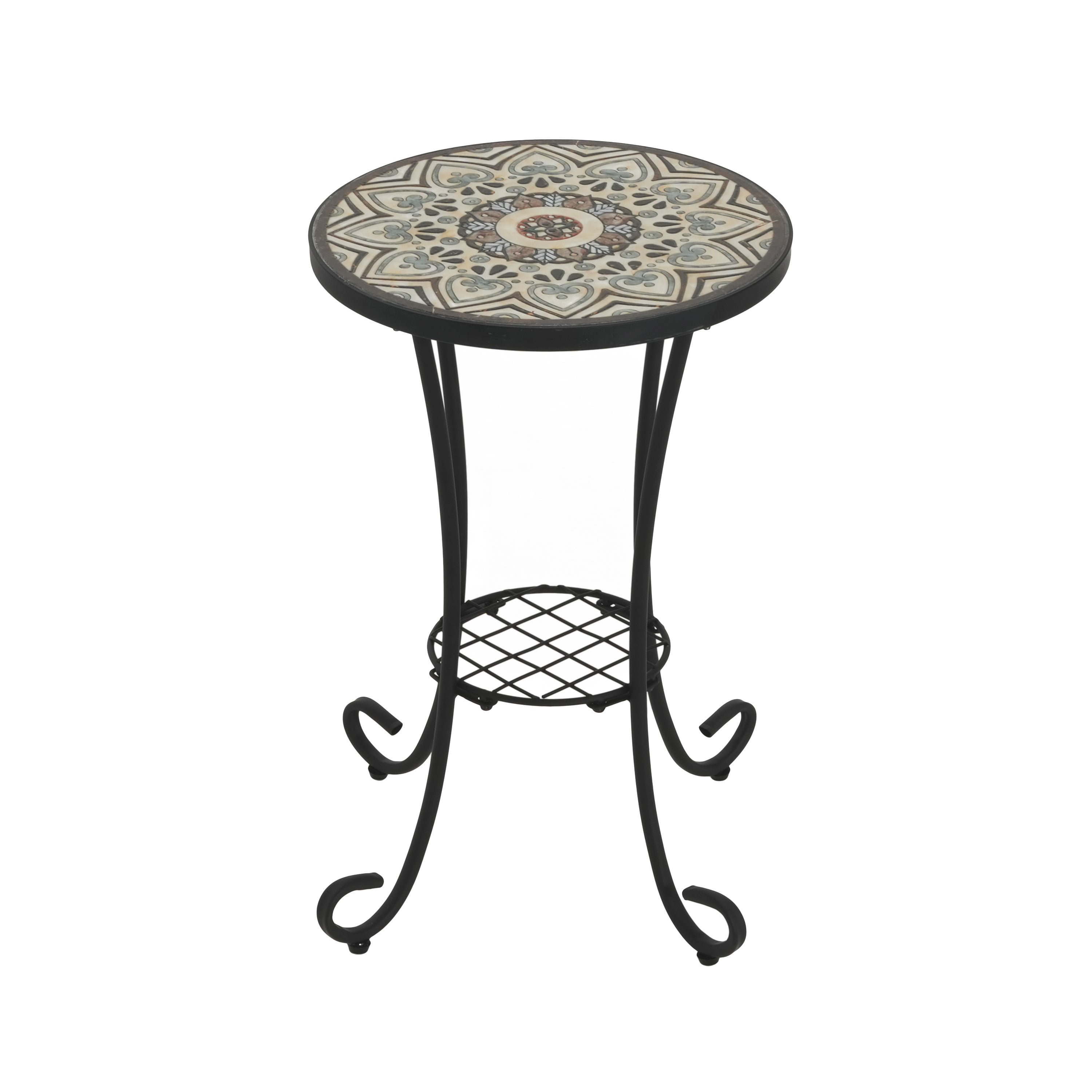 Vortexes Outdoor Side Table with Shelf and Curved Legs