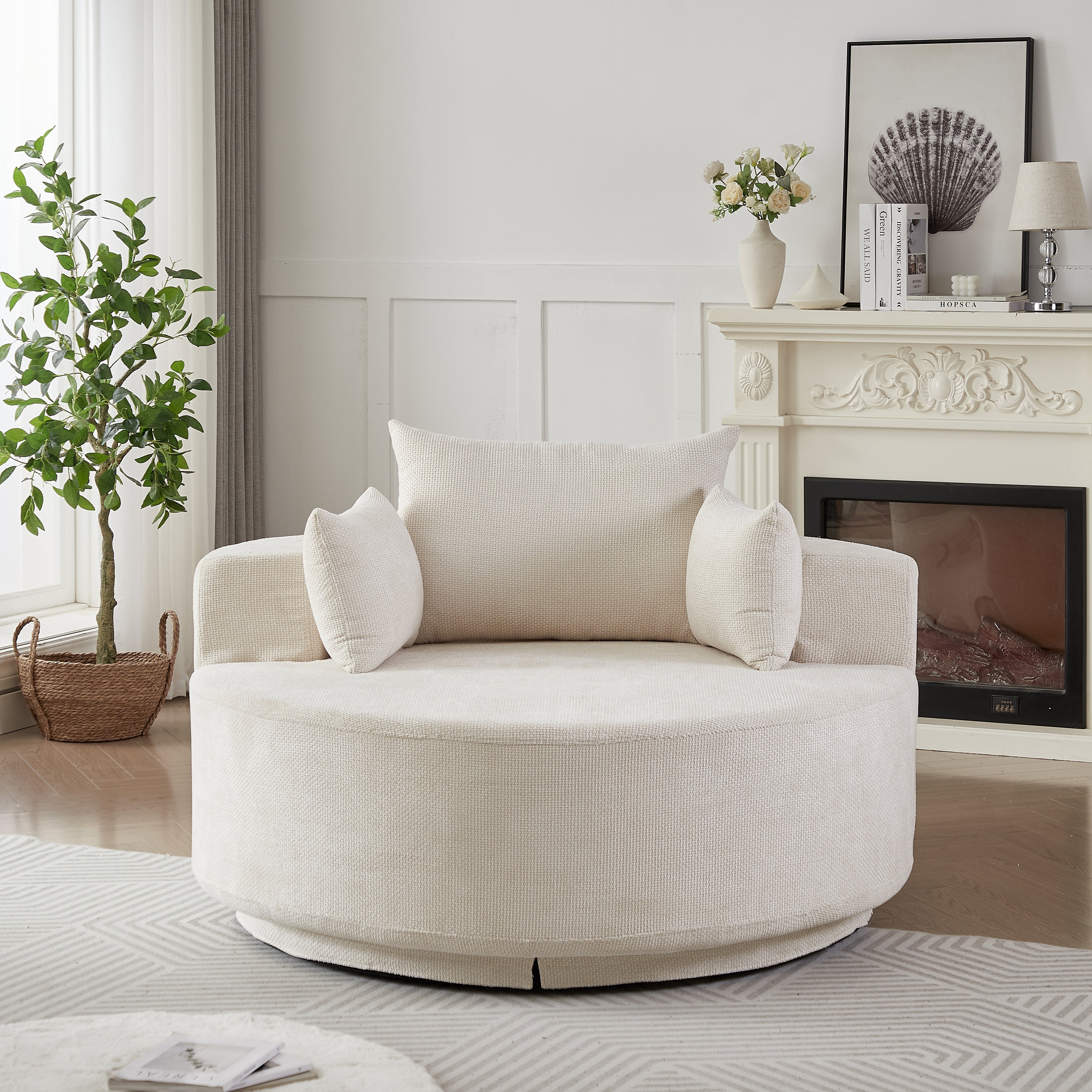 Oversized Chenille Swivel Lounge Chair