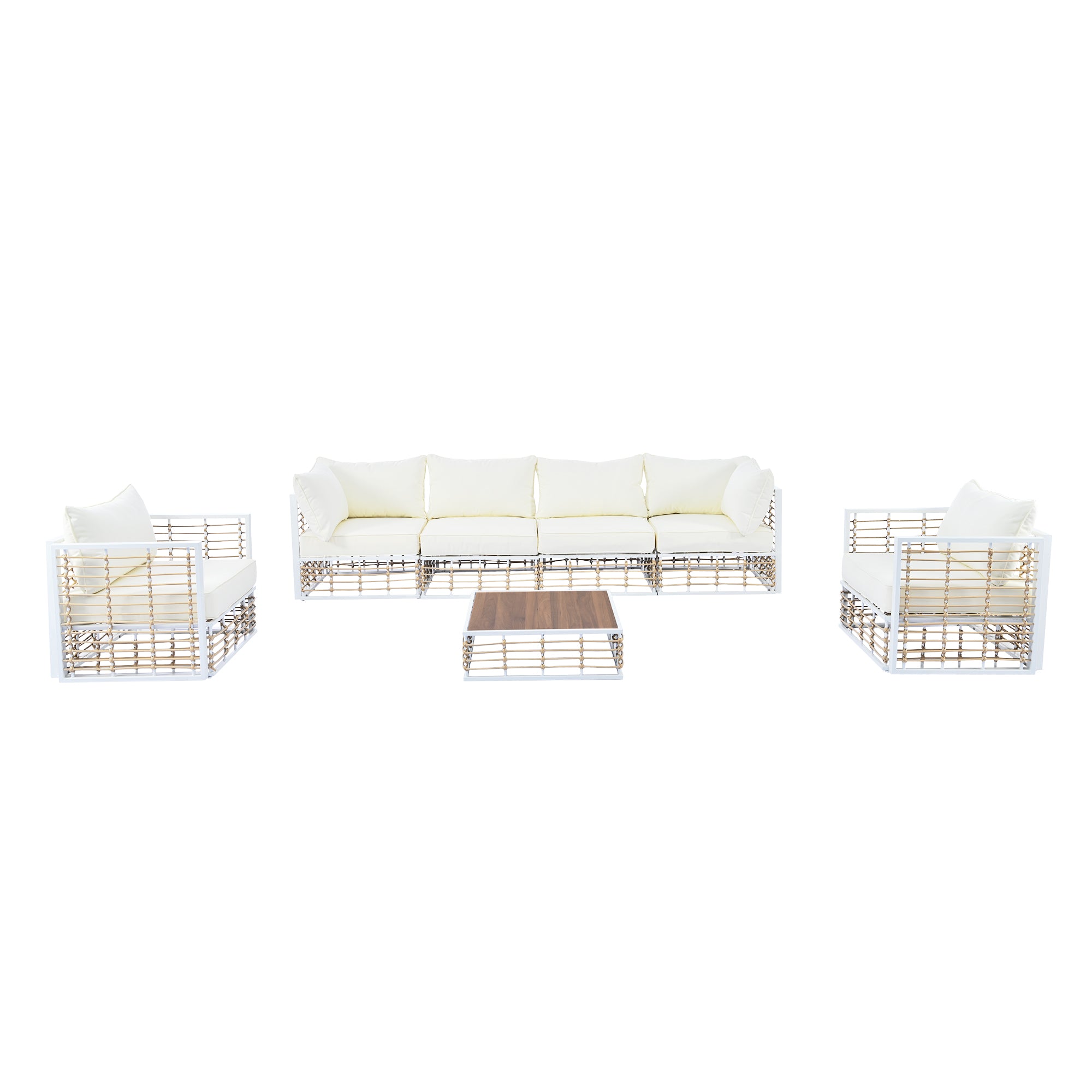 Modern Minimalist 7-Piece Metal All-Weather Conversational Furniture Set with Thick Cushions and Coffee Table