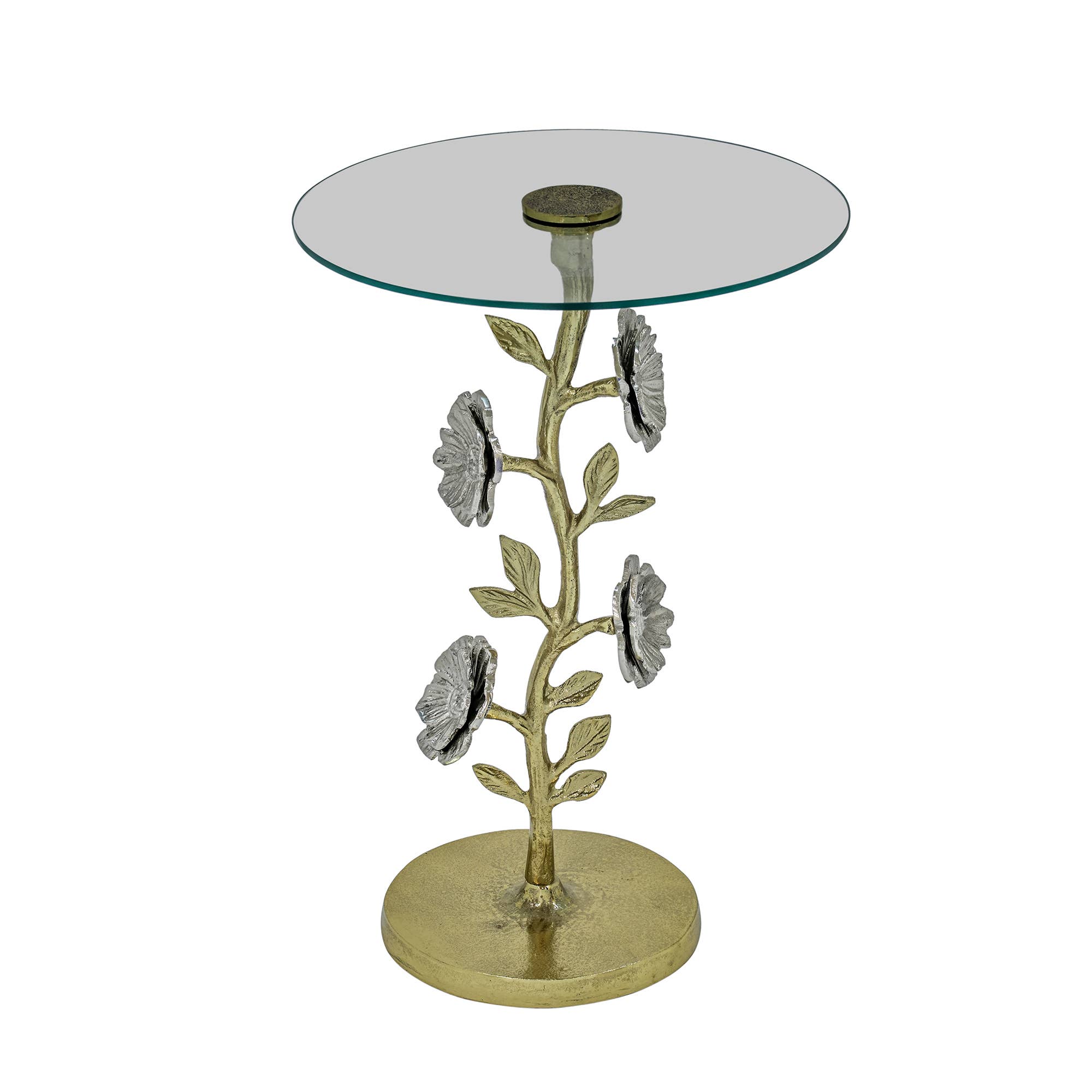 Flower Side Table with Glass Top