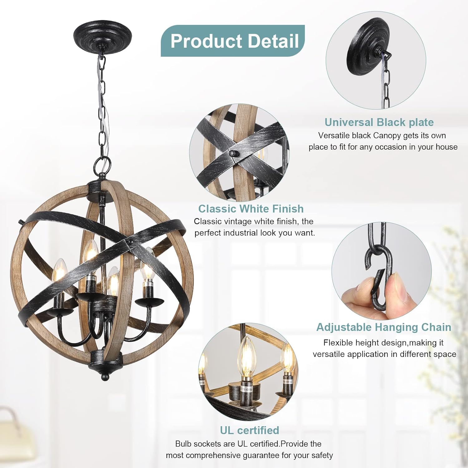 4-Light Chandelier with Adjustable Height and Globe Cage Design