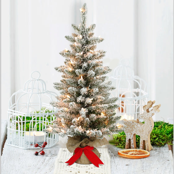3 ft Pre-lit Flocked Fraser Fir Artificial Christmas Tree with Clear Lights & Metal Stand
