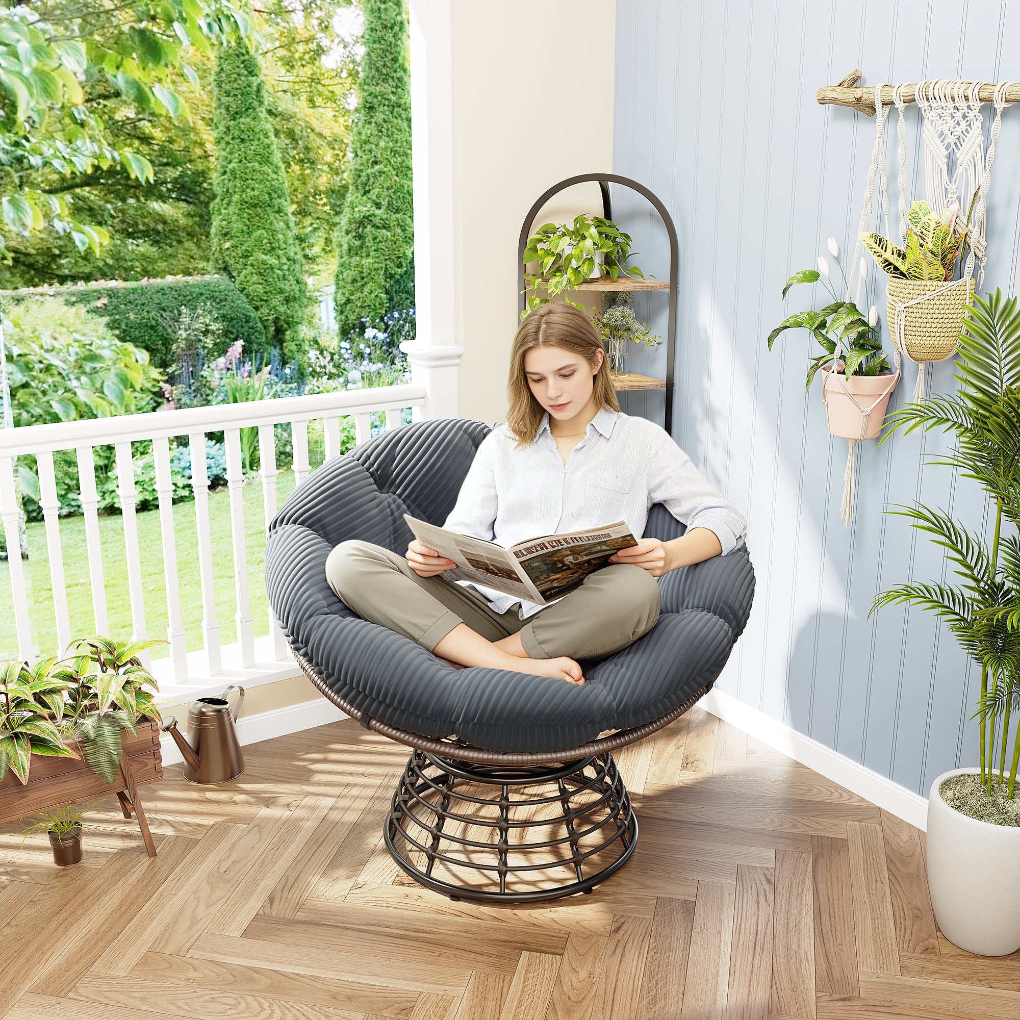 The Original Papasan™ 360° Swivel Indoor Outdoor Wicker Papasan Chair with Soft Thick Cushion