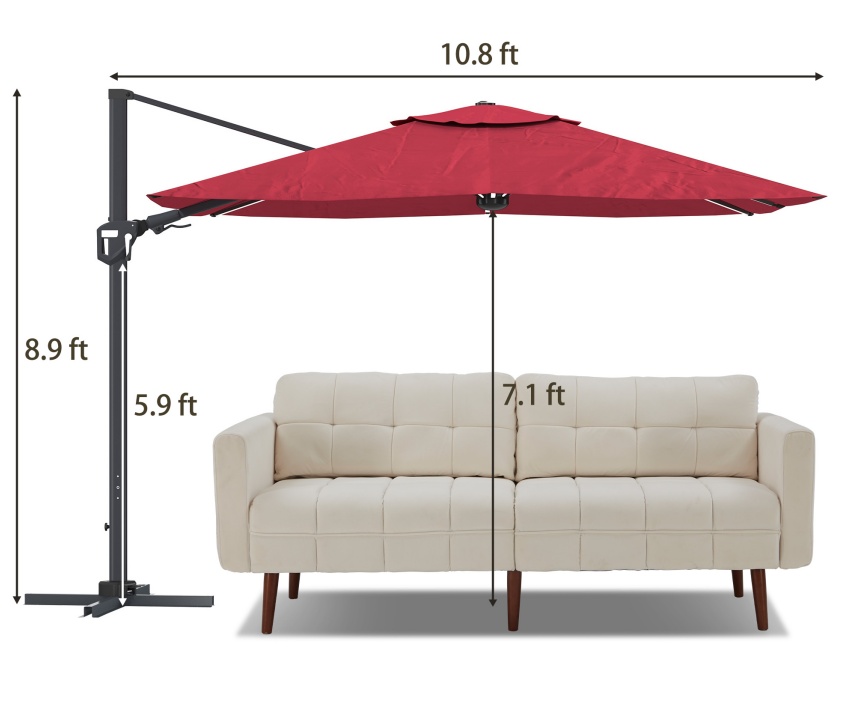 11' Square Cantilever Patio Umbrella with LED Light, Base Not Included