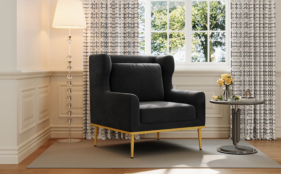 Modern Armchair Velvet Accent Chair Reading Chair Single Sofa Chair for Living Room, Bedroom, or Reading Corner, Beige