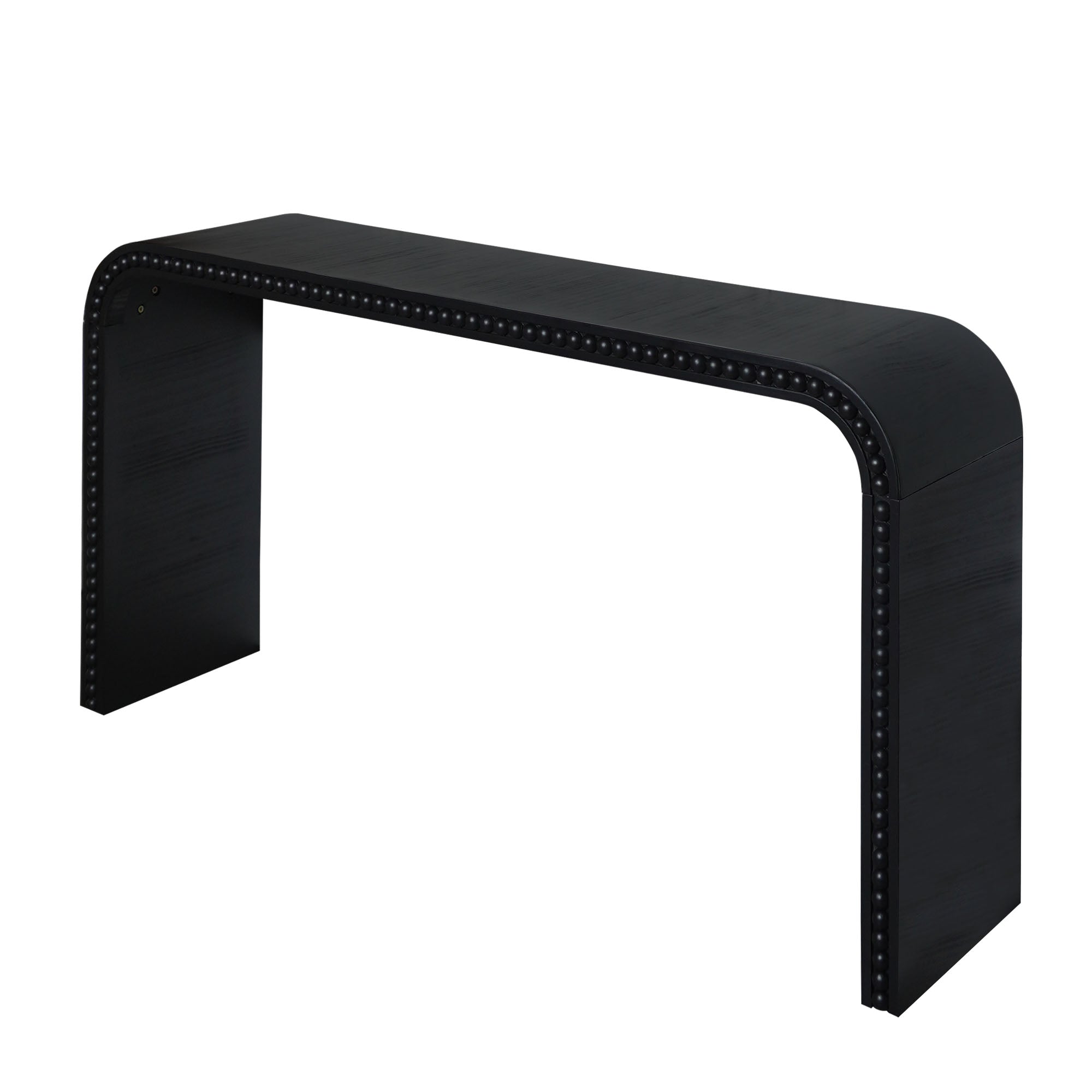 Curved Waterfall-Style Wood Beaded Console Table