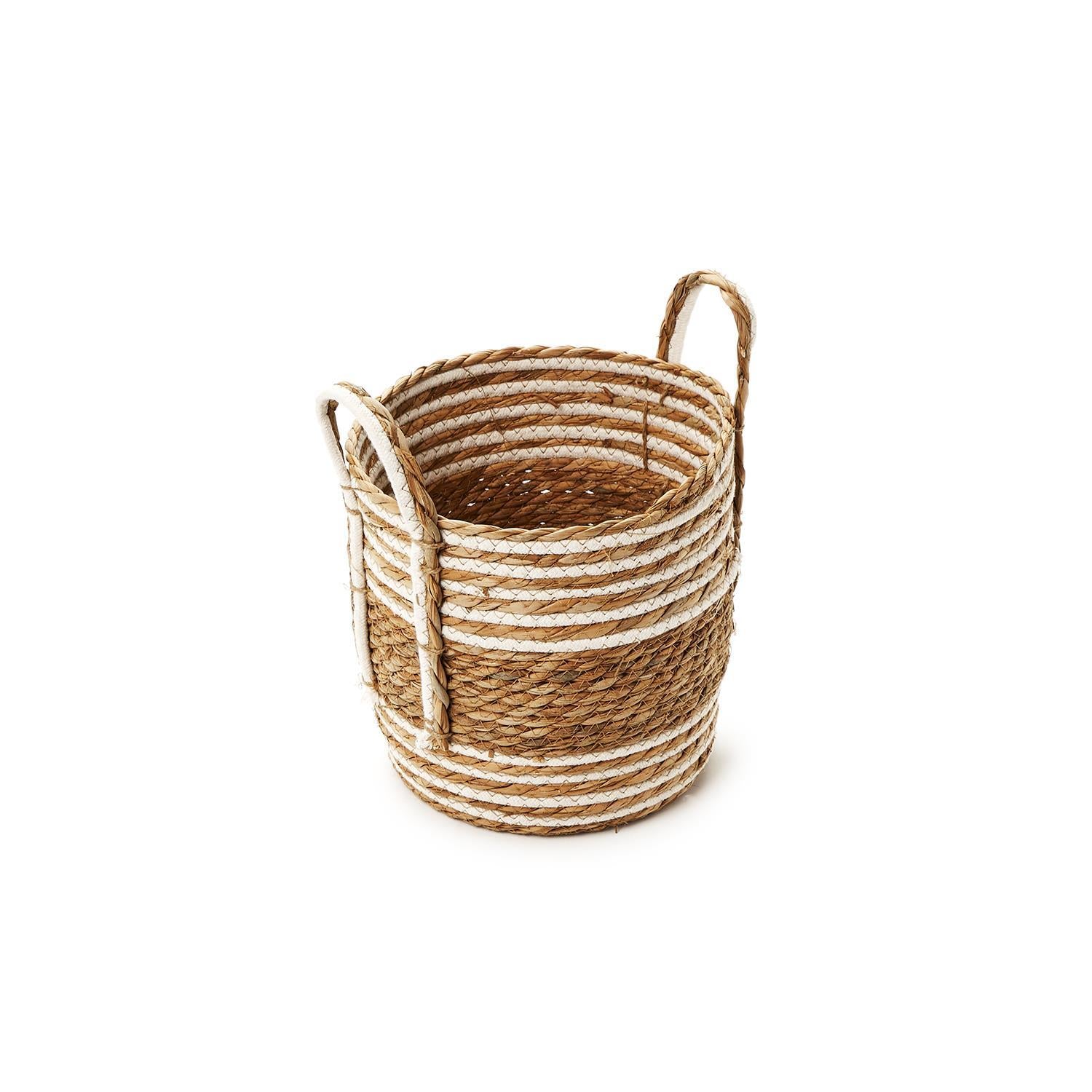 Hand-Woven Water Hyacinth and Cotton Baskets, Set of 3