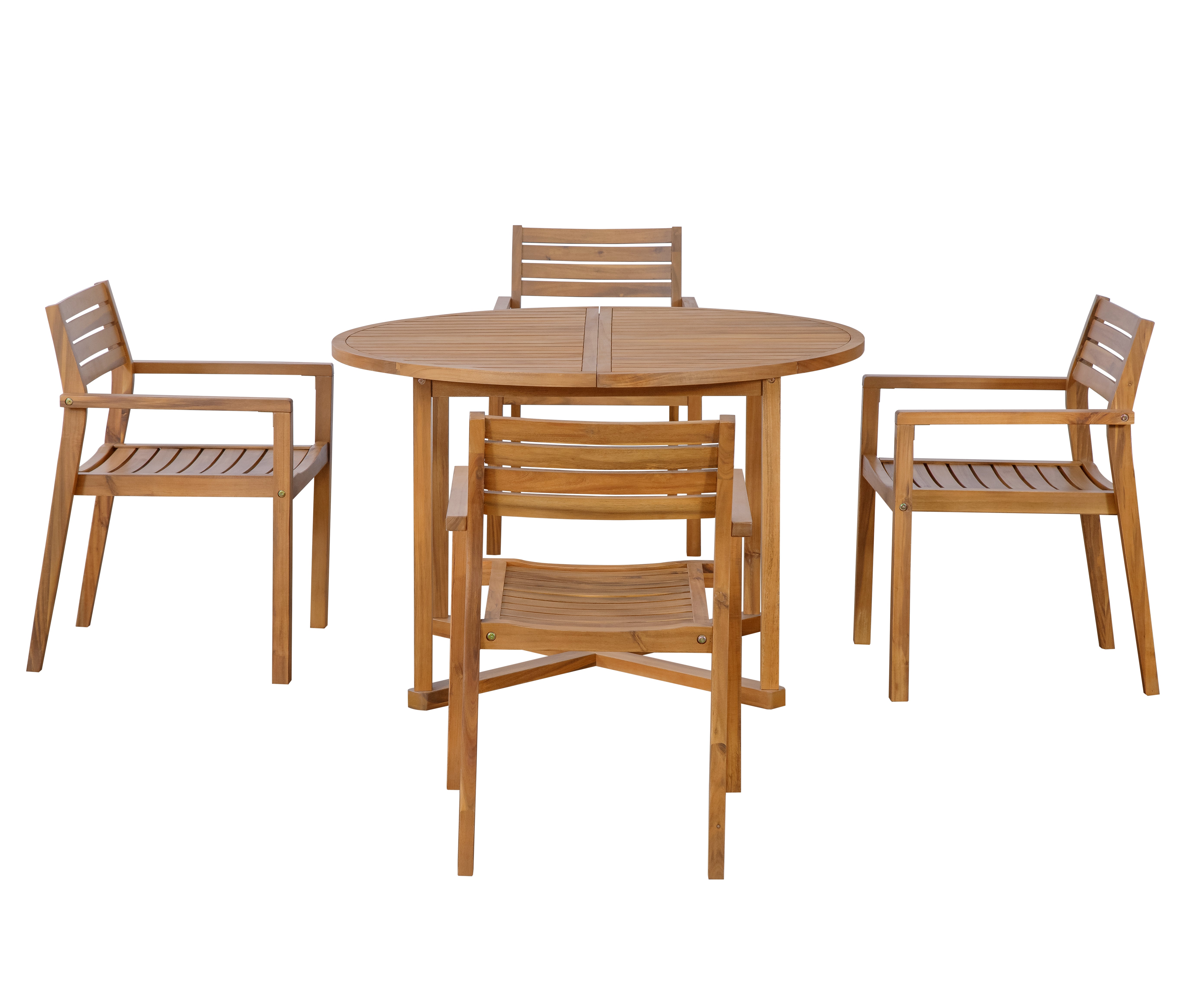 5-Piece Outdoor Dining Set with 4 Acacia Wood Chairs, 47.2" Round Dining Table with Slatted Design