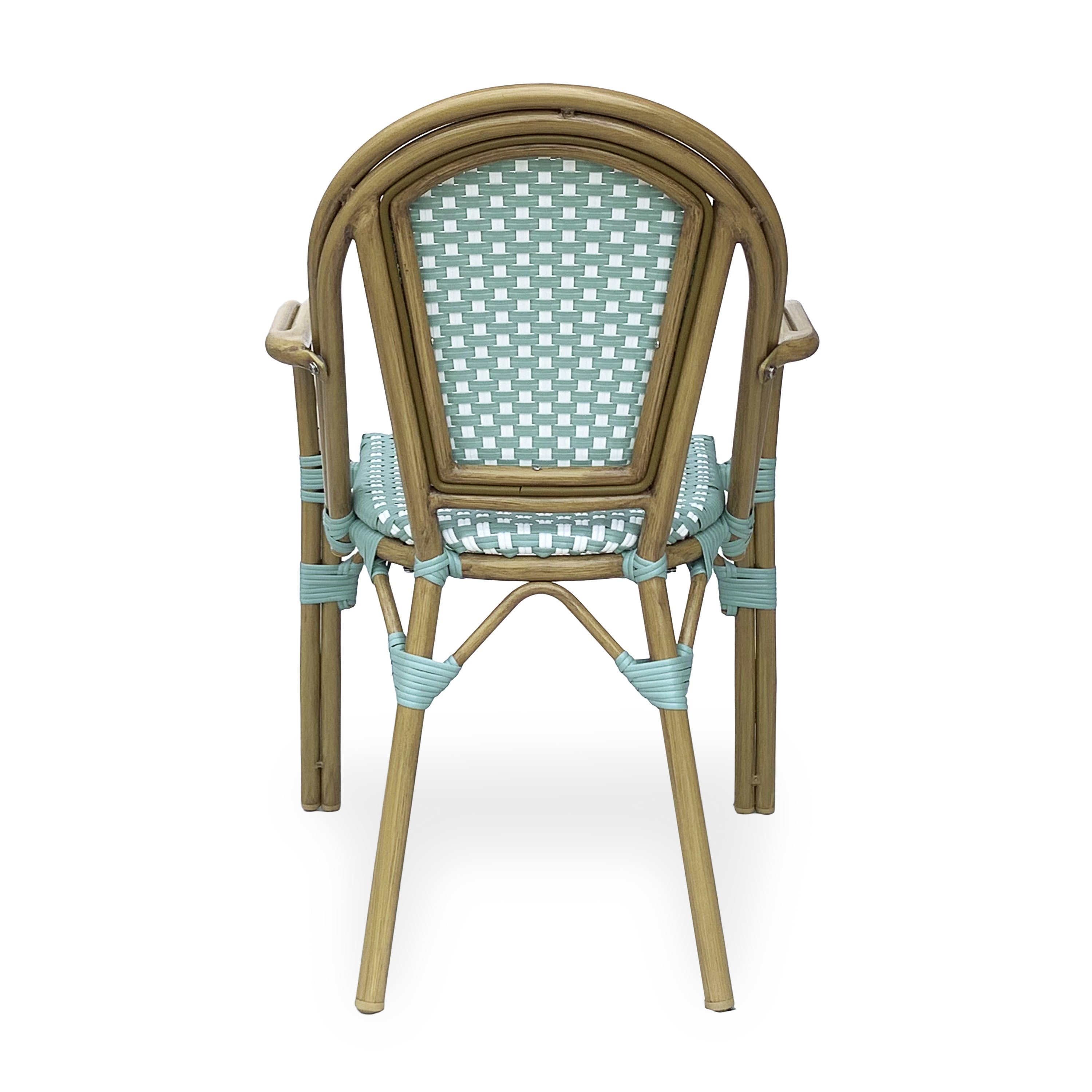 Crowned Wicker Bistro Chair with Checkered Pattern and Curved Arms, Set of 2
