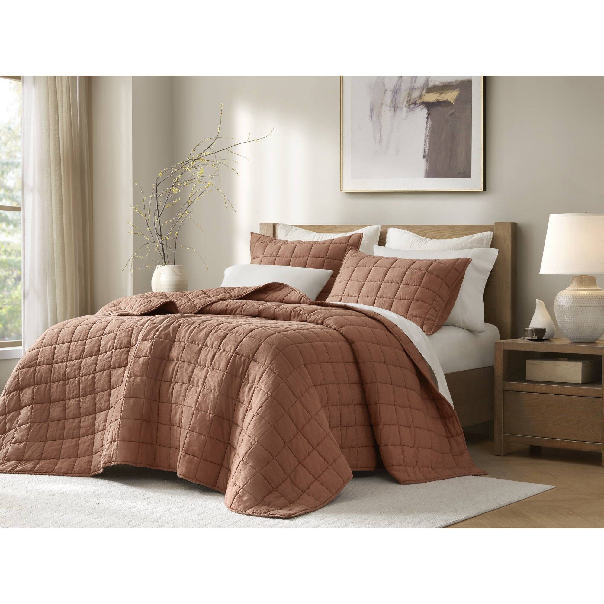 3 Piece Garment Washed French Linen Quilt Set