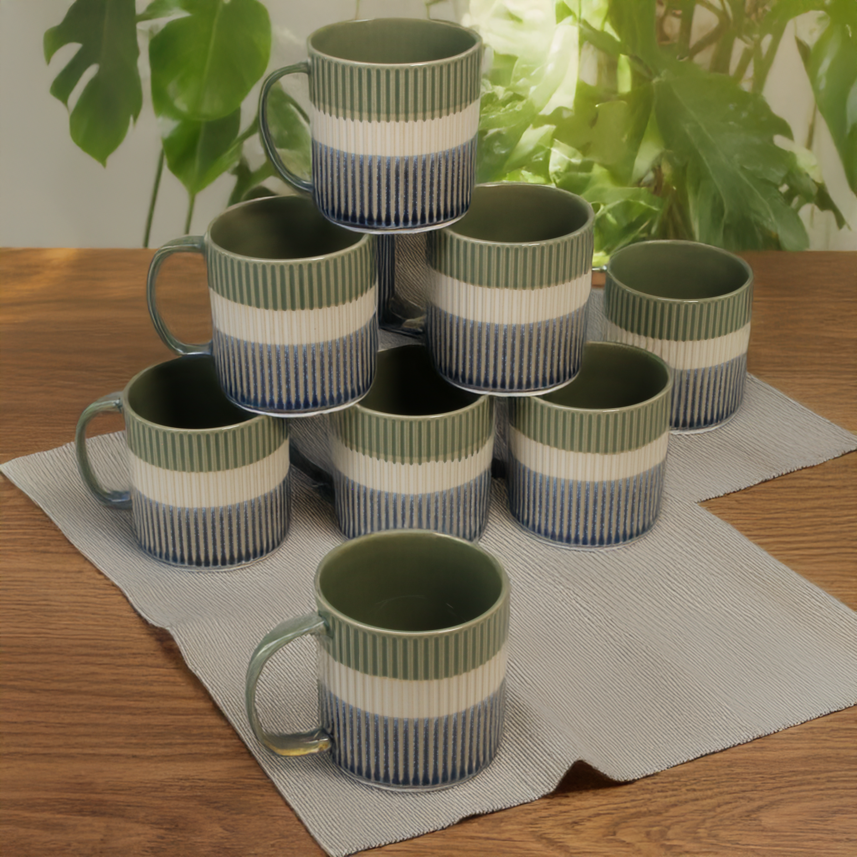 Tri-Color Mugs, 8-Piece Set