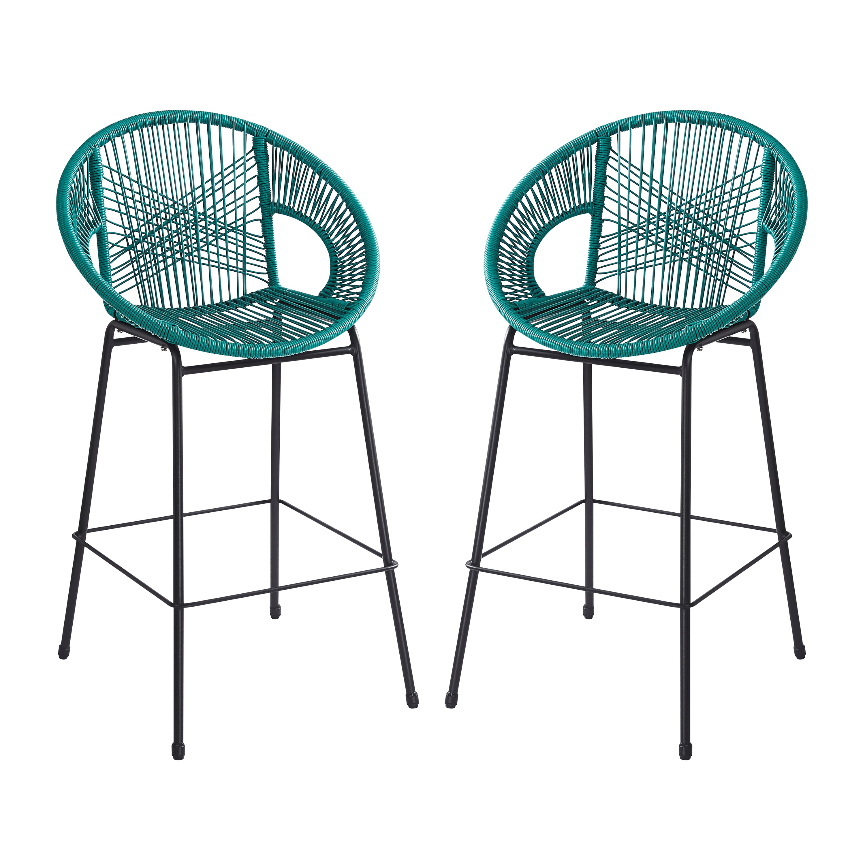 Entwined Outdoor Bar Stool with Ergonomic Design and Footrest, Set of 2