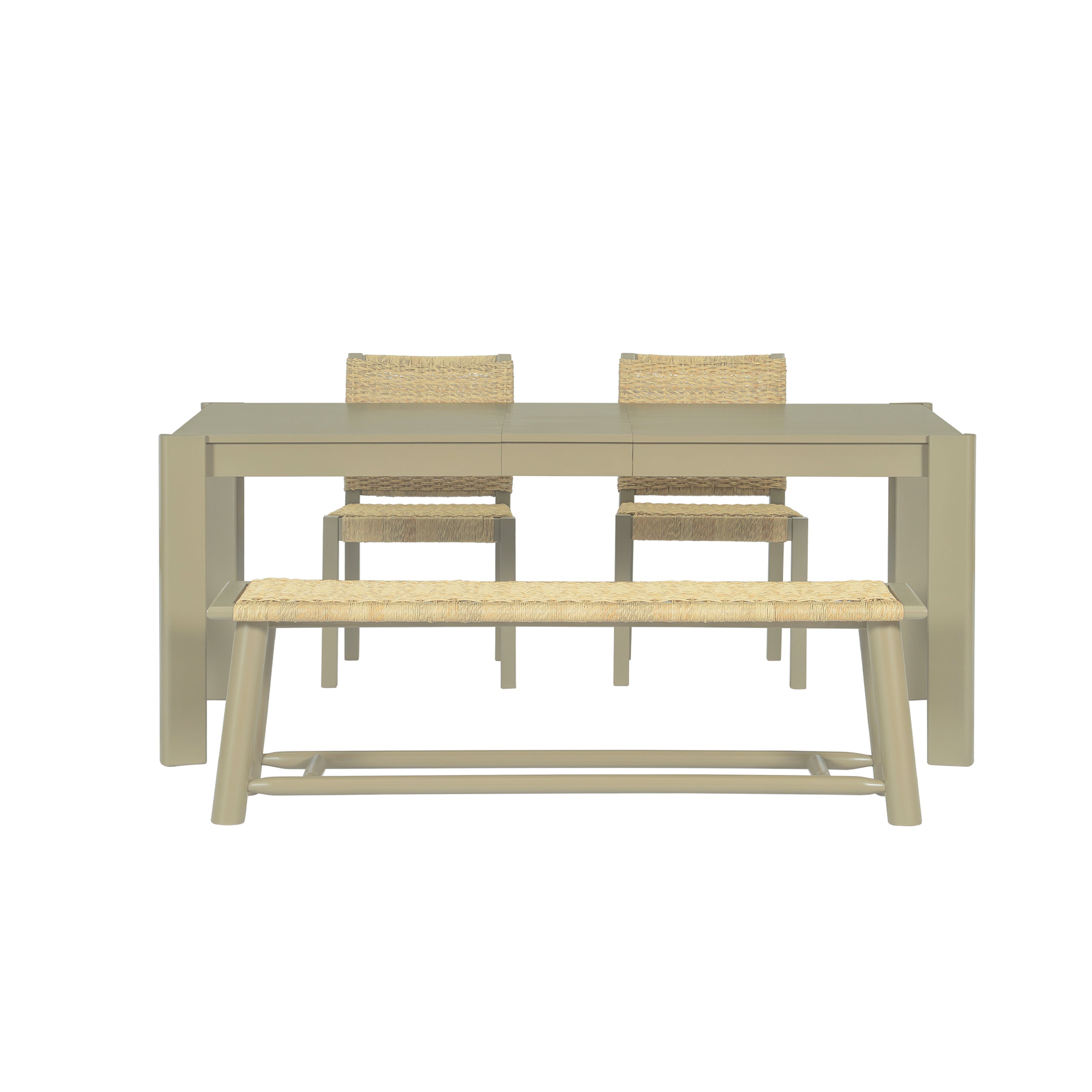 Modern Farmhouse Extendable Dining Table Set with Solid Wood Rattan Chairs and Bench