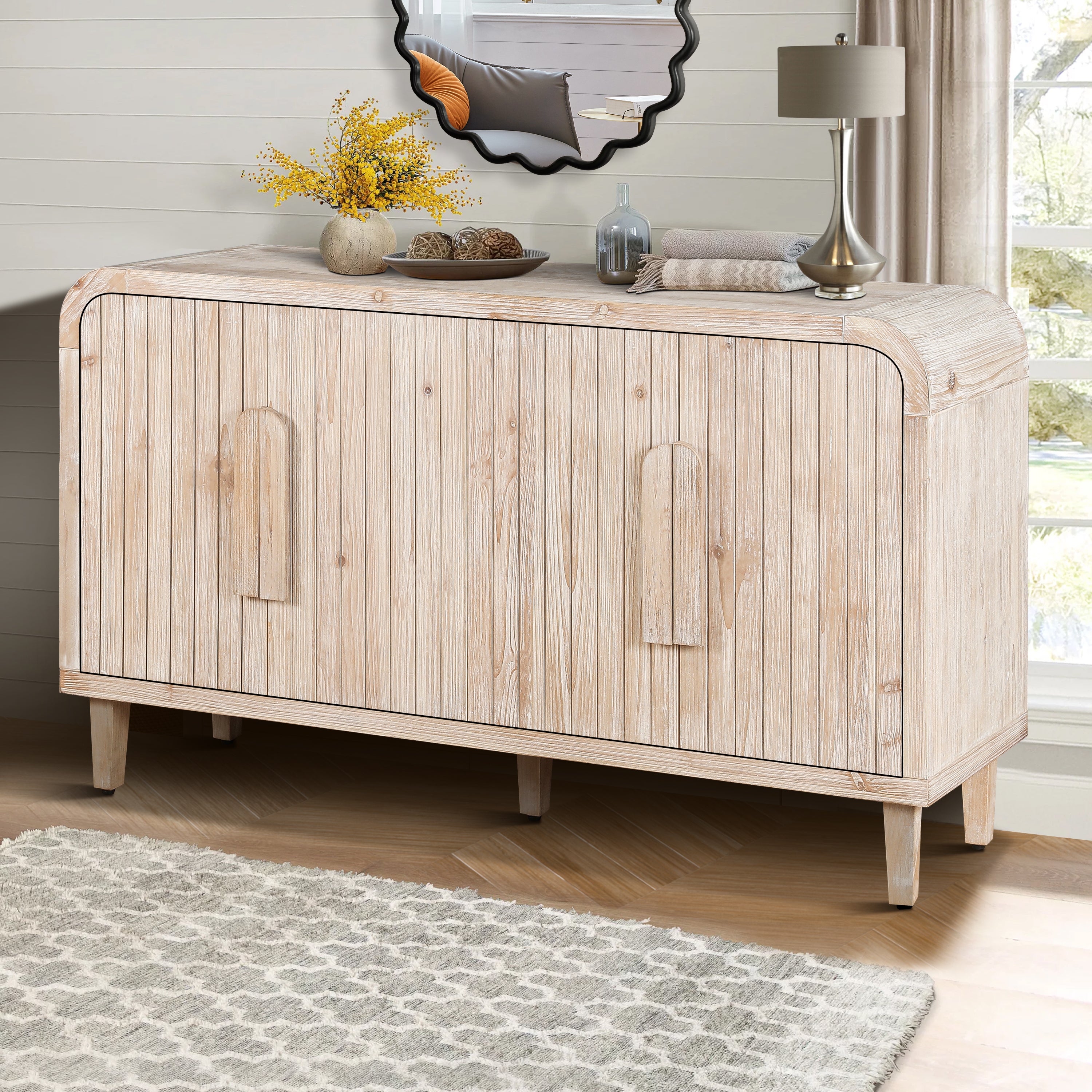 Amulette 4-Door Sideboard with Curved Edge and Adjustable Shelves