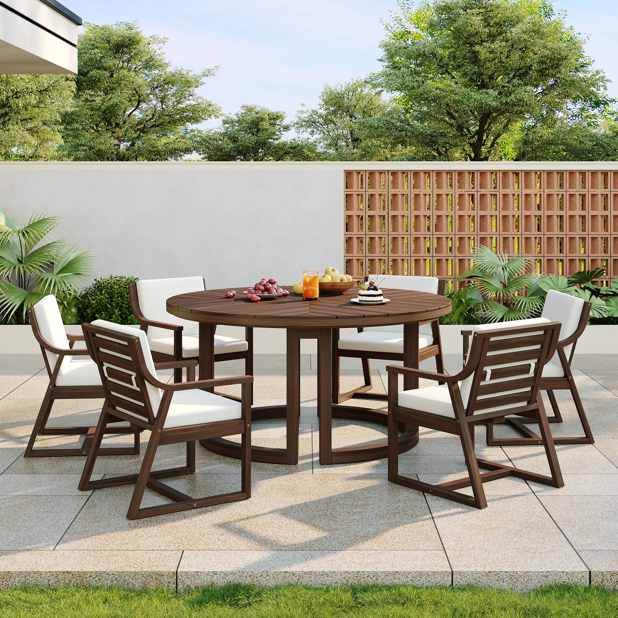 TREXM Patio Dining Table Set for 6
