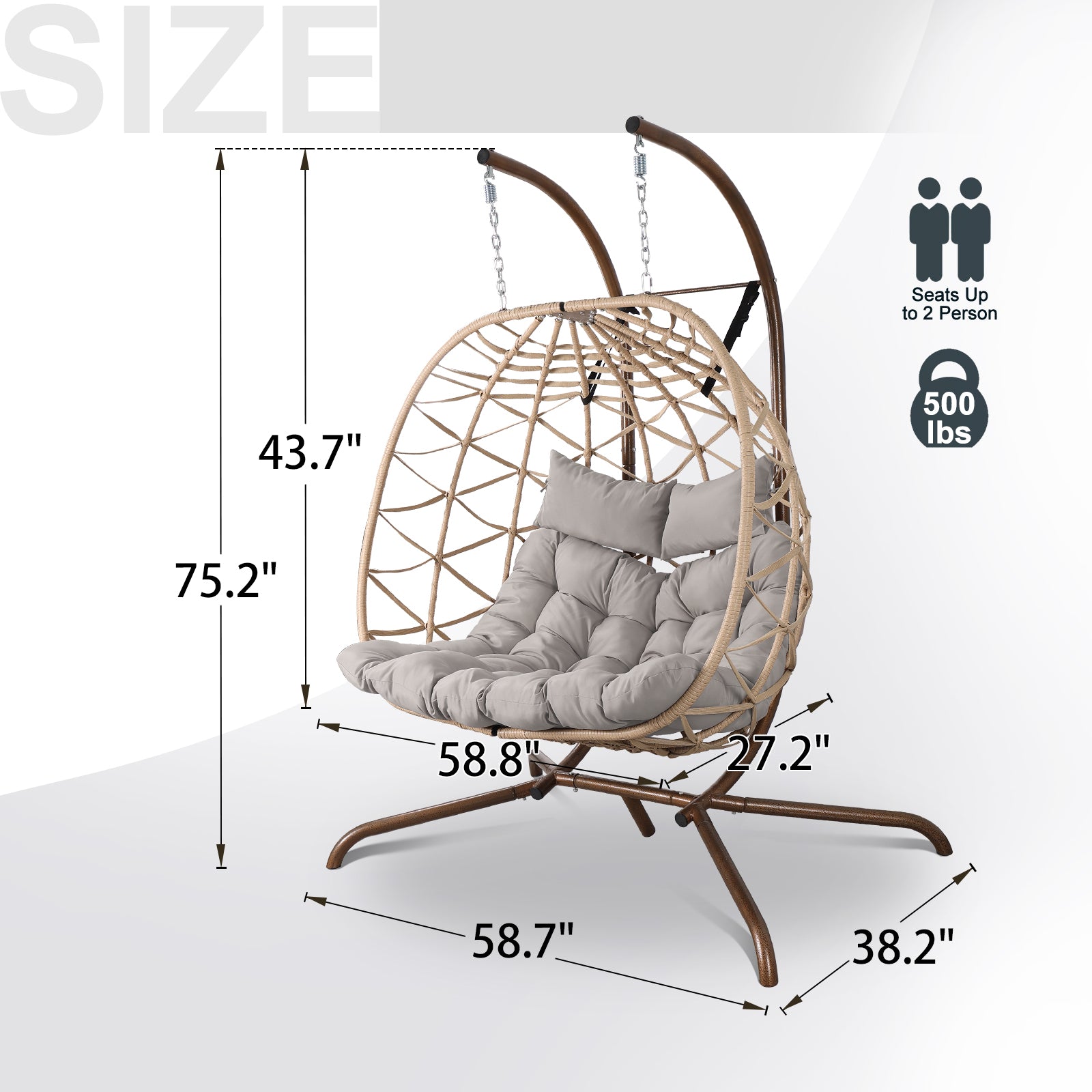 Shimmers Outdoor Rattan Egg Swing Chair with Stand, Thick Cushions and Pillow