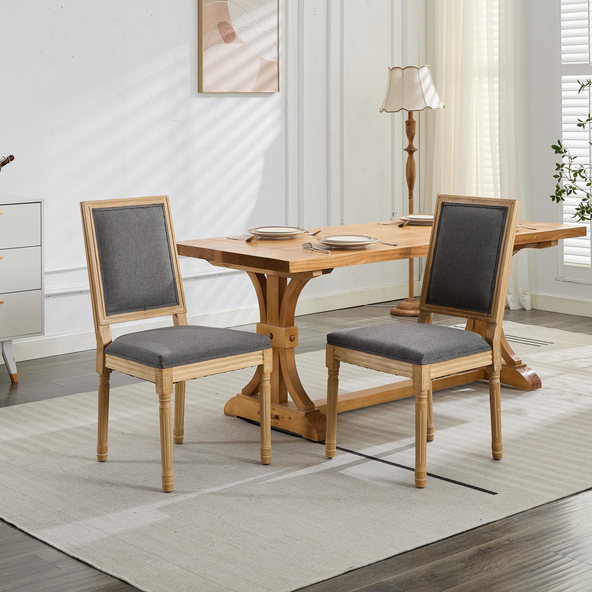 Louis French Country Dining Chairs with Square Upholstered Backrest, Set of 2