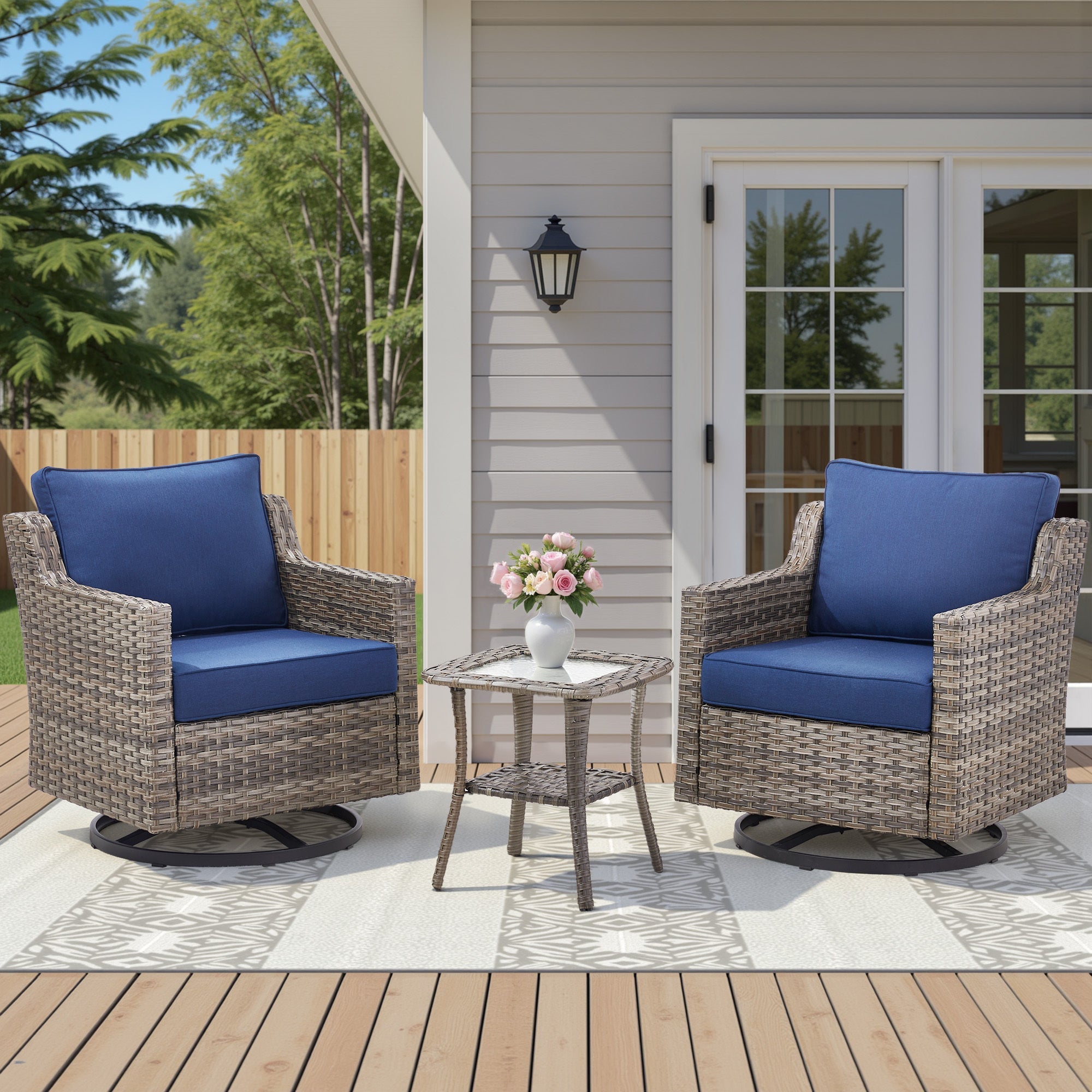 Tatum 3 Piece Outdoor Set with Swivel Rockers