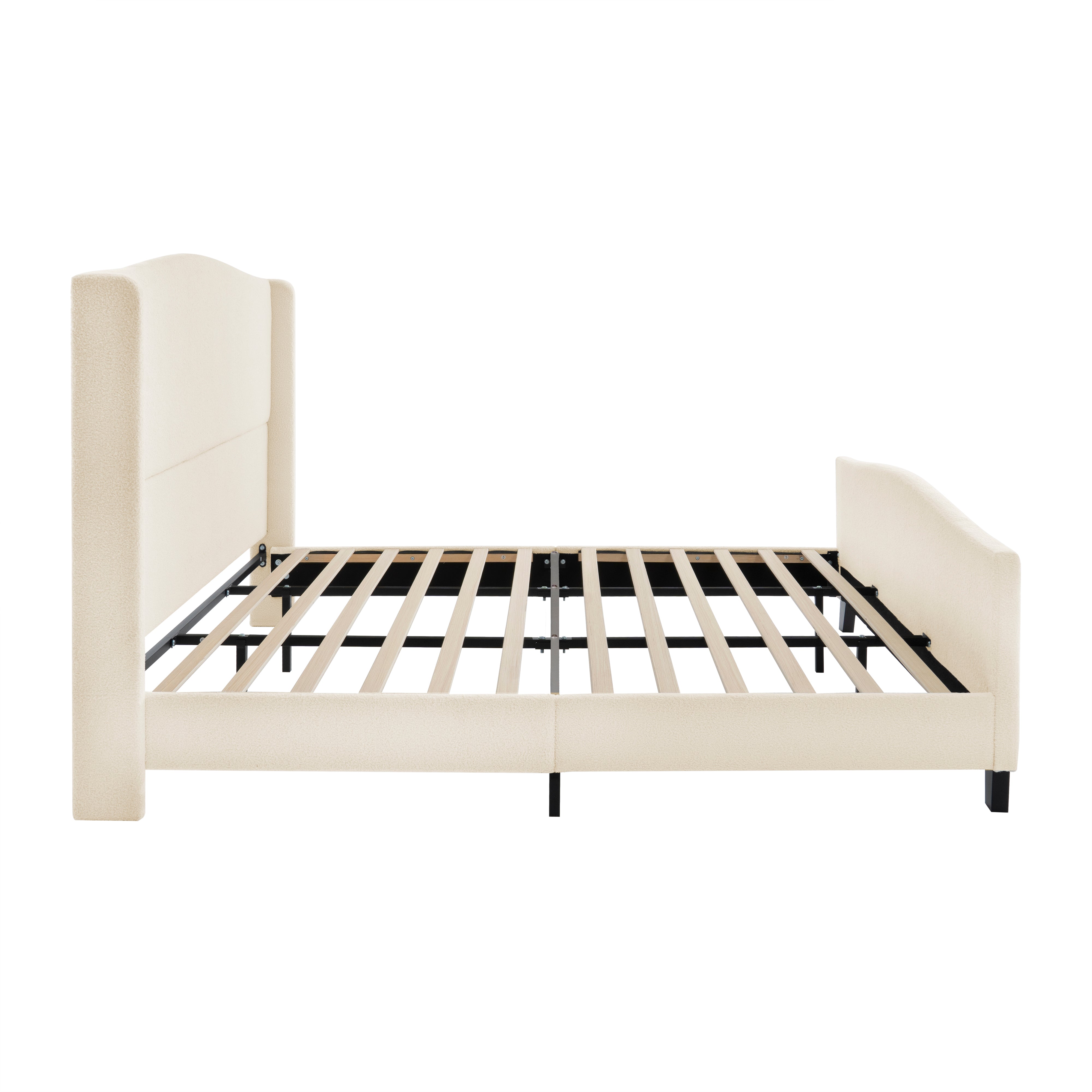 Bed Frame with 49.21" High Back Teddy Velvet Upholstered Headboard and 27.17" High Footboard