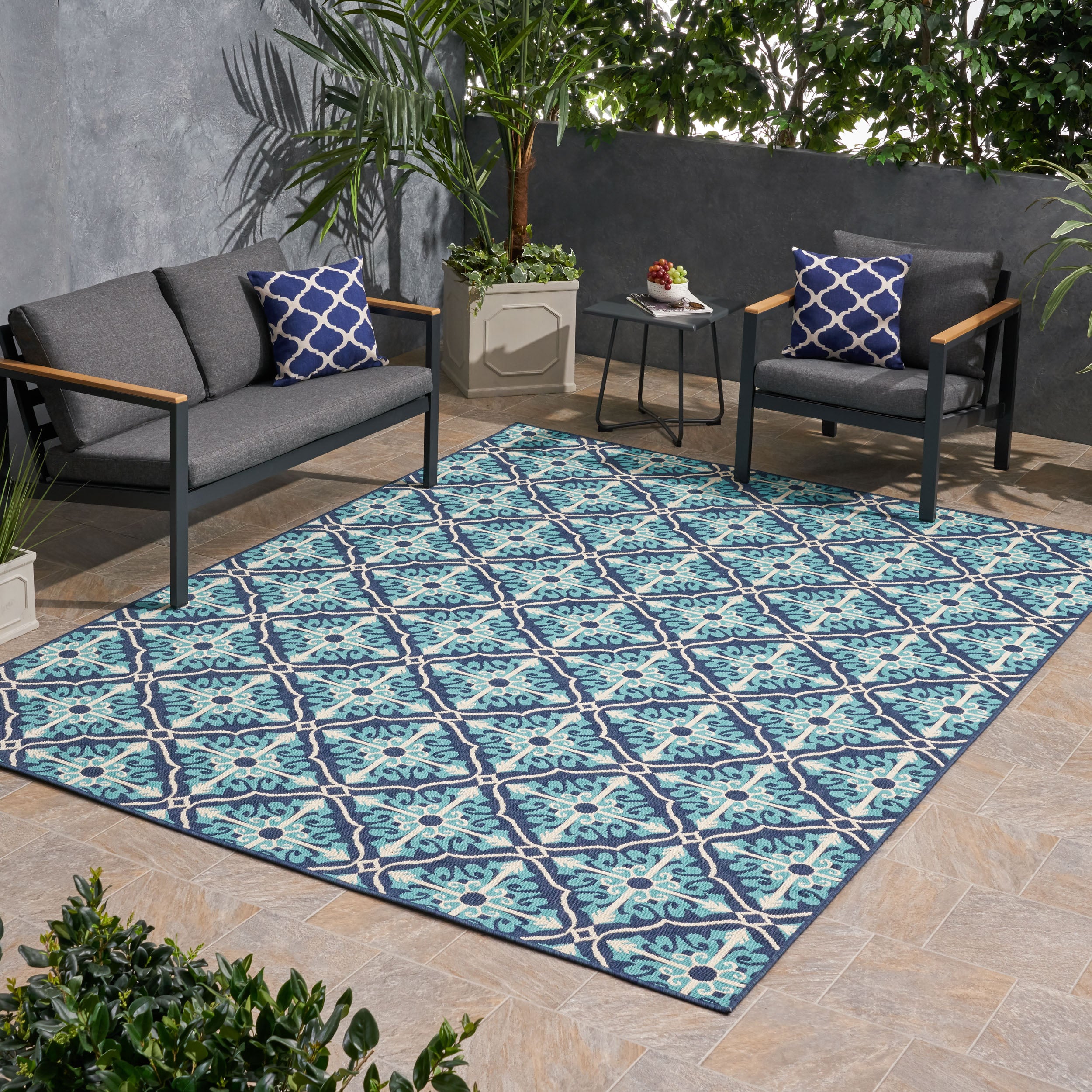 Realized Outdoor Rug with Rectangle Shape and Trellis Pattern