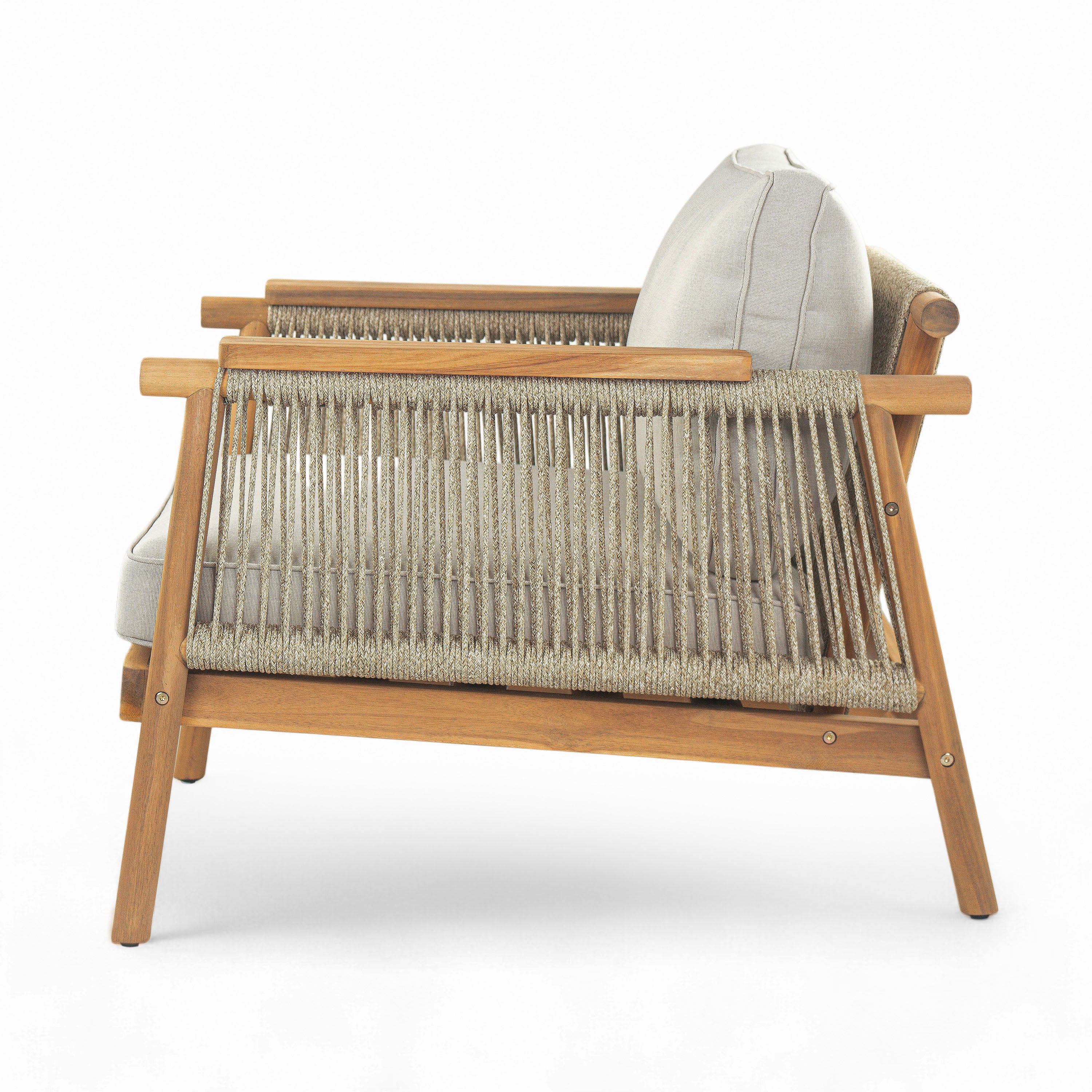 Outdoor Wood Club Chair with Rope Accents