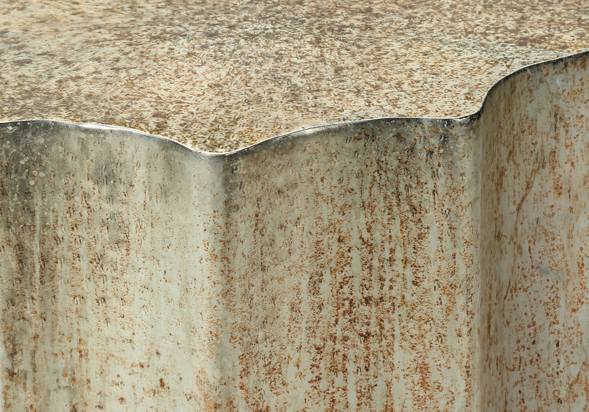 Artifact End Table with Scalloped Design and Hammered Texture