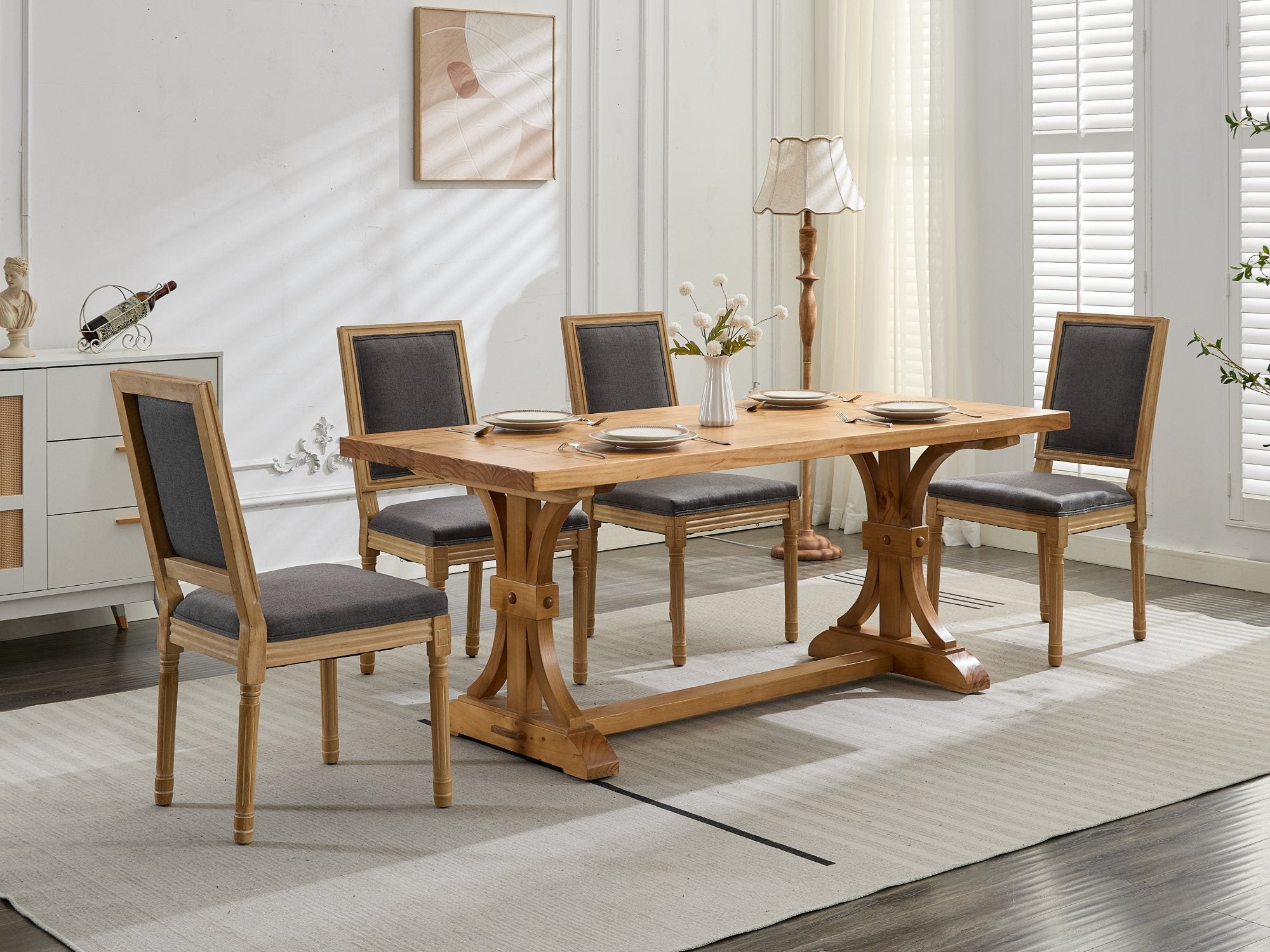 Louis French Country Dining Chairs with Square Upholstered Backrest, Set of 2