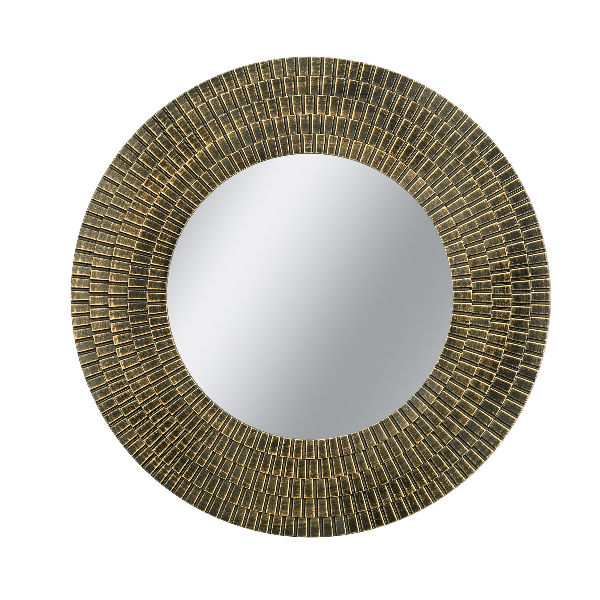 29.5" Round Gold And Black Wooden Accent Mirror With Woven Texture