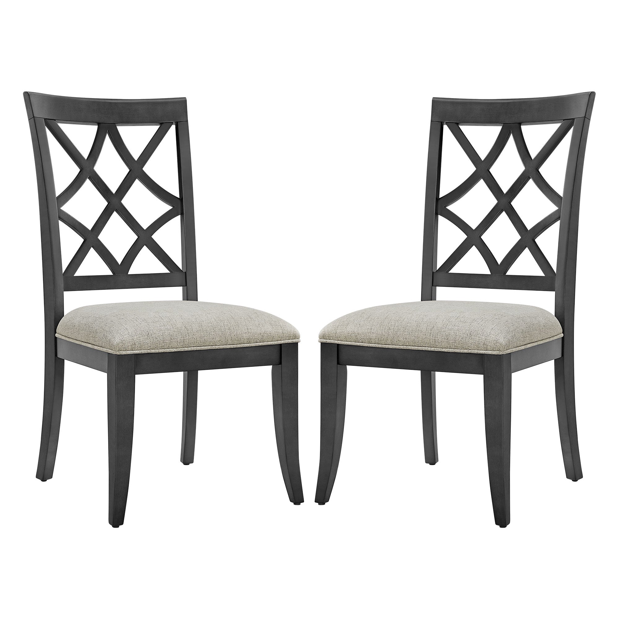 Wooden Lattice-Back Dining Chairs, Set of 2