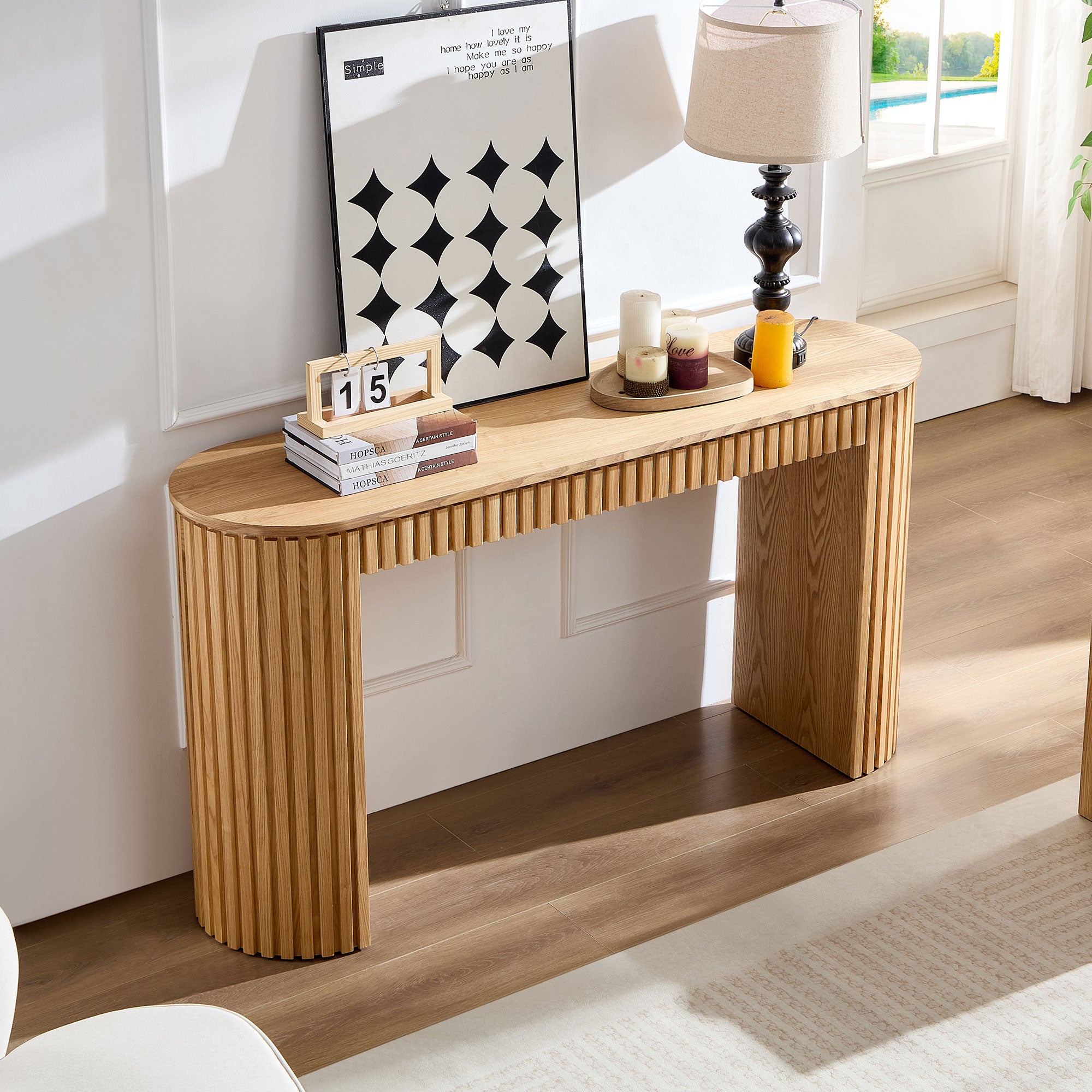 Mariposa Console Table with Drawer and Unique Vertical Stripe Design