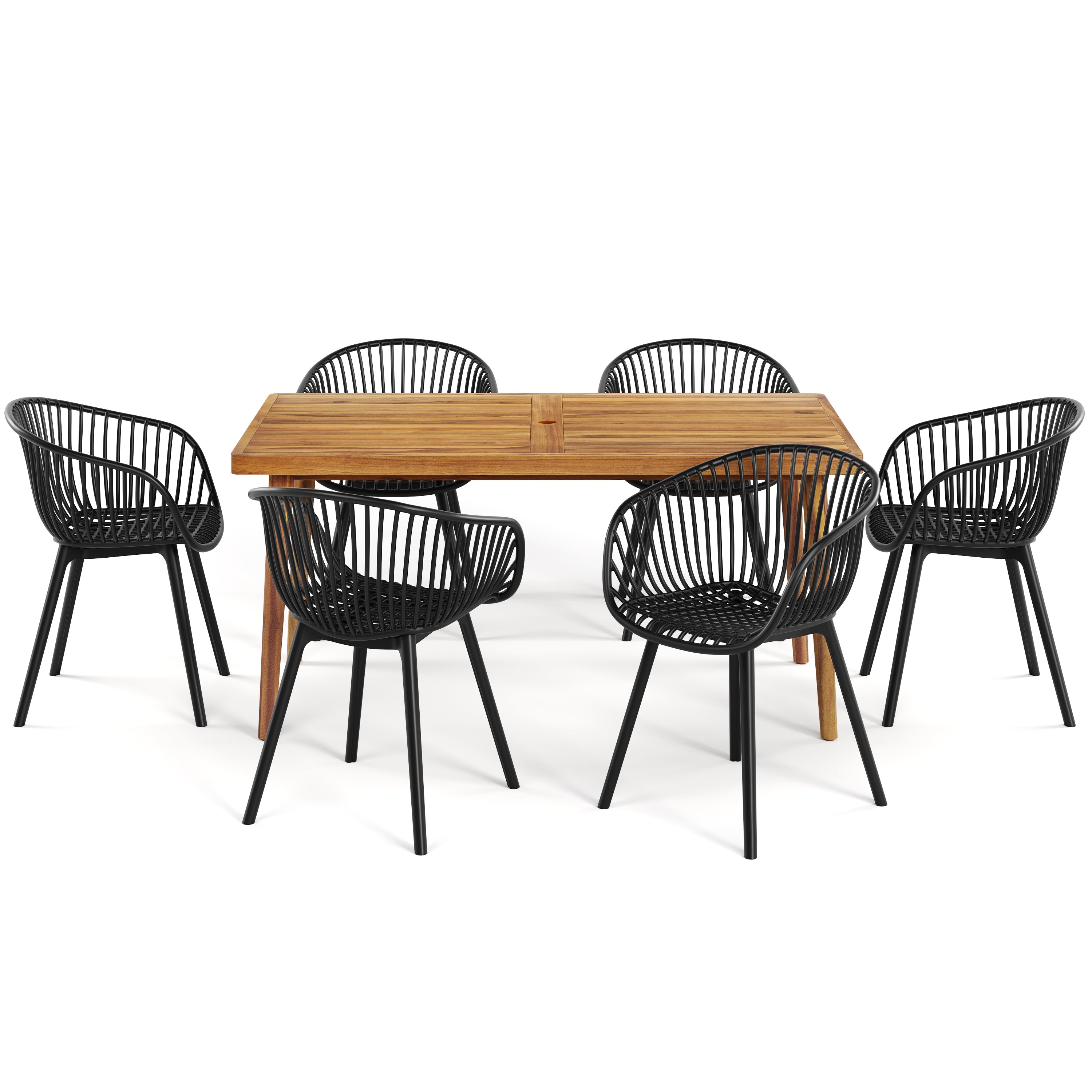 Annabergite 7-Piece Outdoor Dining Set with Wood Table and 6 Plastic Dining Chairs