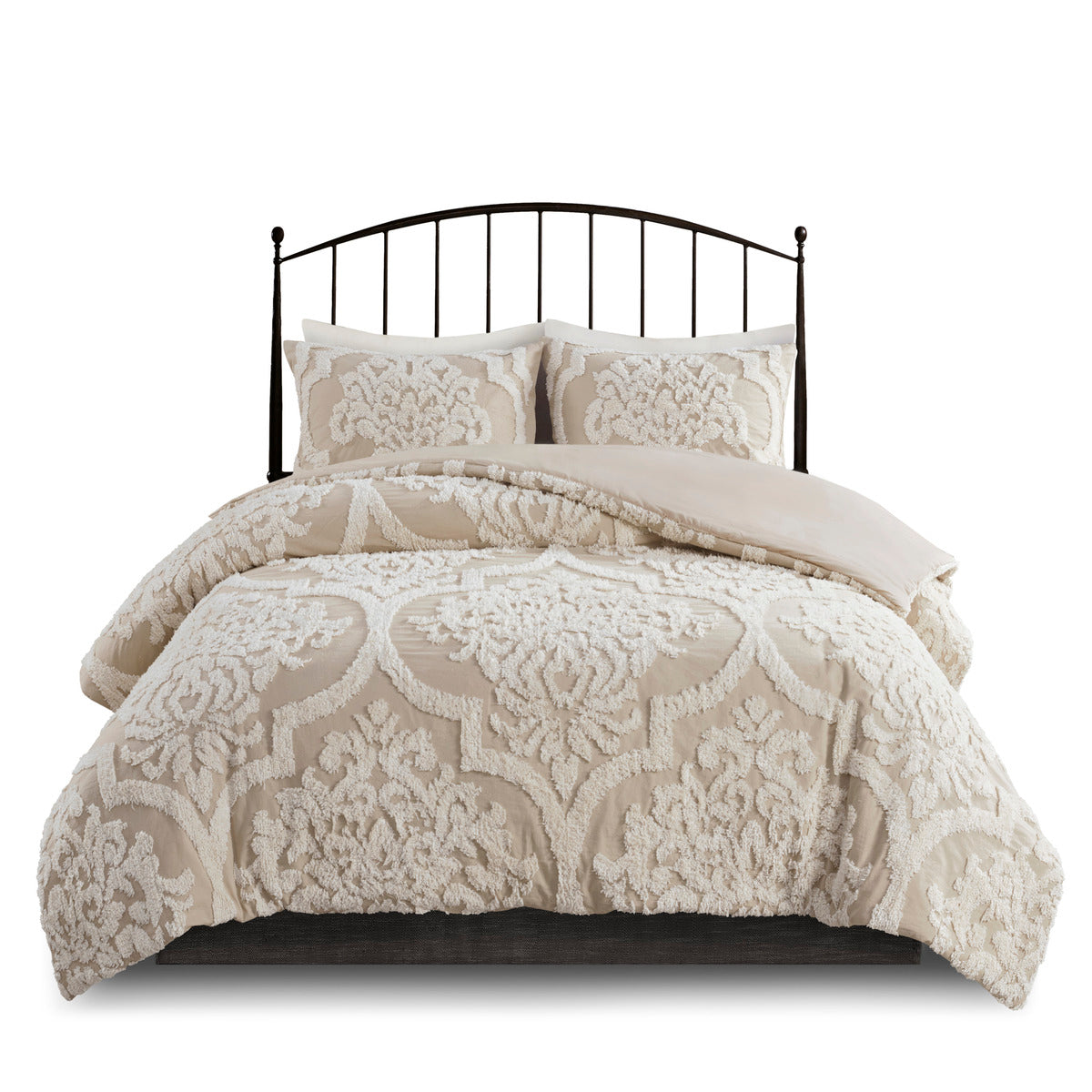 Viola 3-Piece Tufted Cotton Chenille Damask Comforter Set
