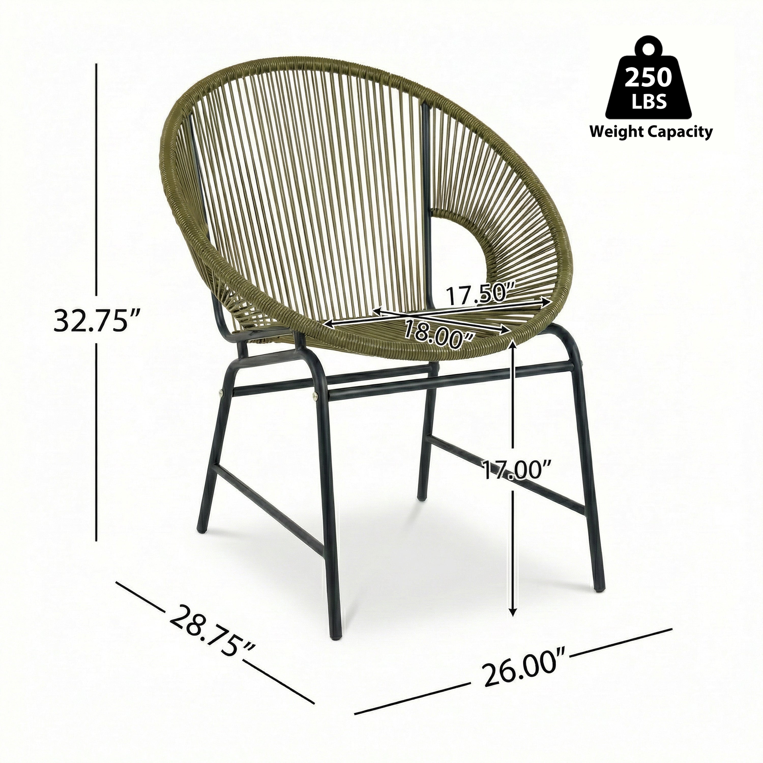 NUSA OUTDOOR PATIO WICKER CHAIR, TEAL PE RATTAN & IRON FRAME, SET OF 2