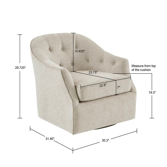 Awakened Swivel Chair with Button Tufted Back and Flared Arms