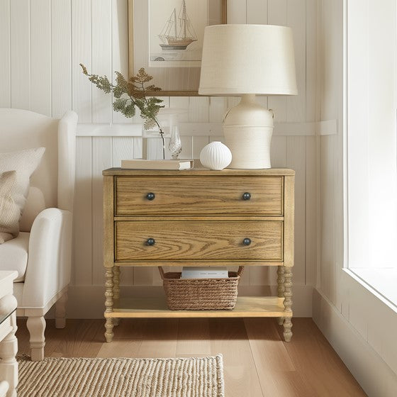 2-Drawer Accent Chest with Turned Legs and Bottom Shelf